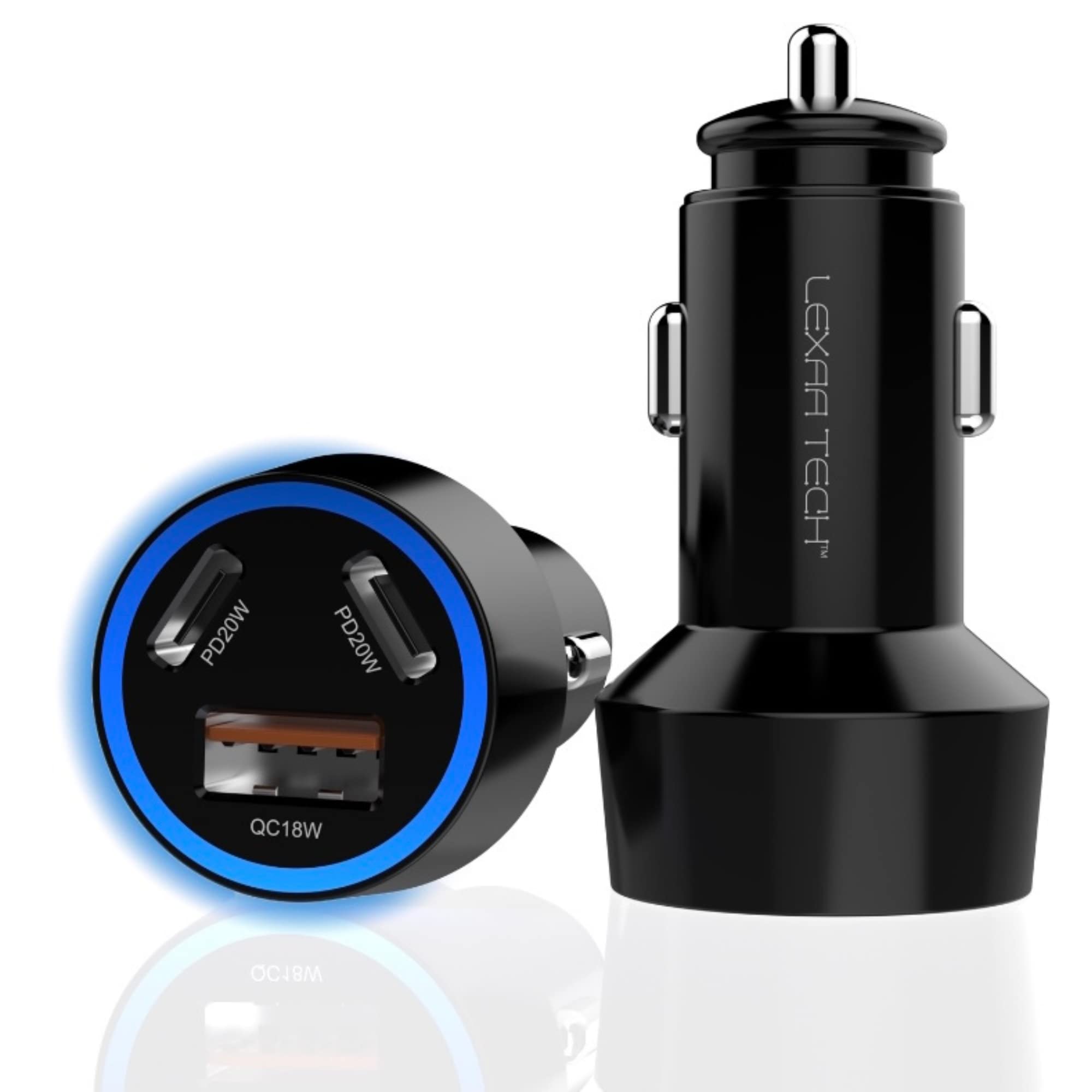 LEXAA TECH 58W USB C Car Charger Fast Charger - Dual Port PD QC 3.0 Car Adapter for iPhone 16/15/14/13/12 Pro Max/X/XR/XS, Samsung Galaxy S24/S23/S22/S21/Note 20/10, Google Pixel - Perfect for Road Trips & Daily Commuting