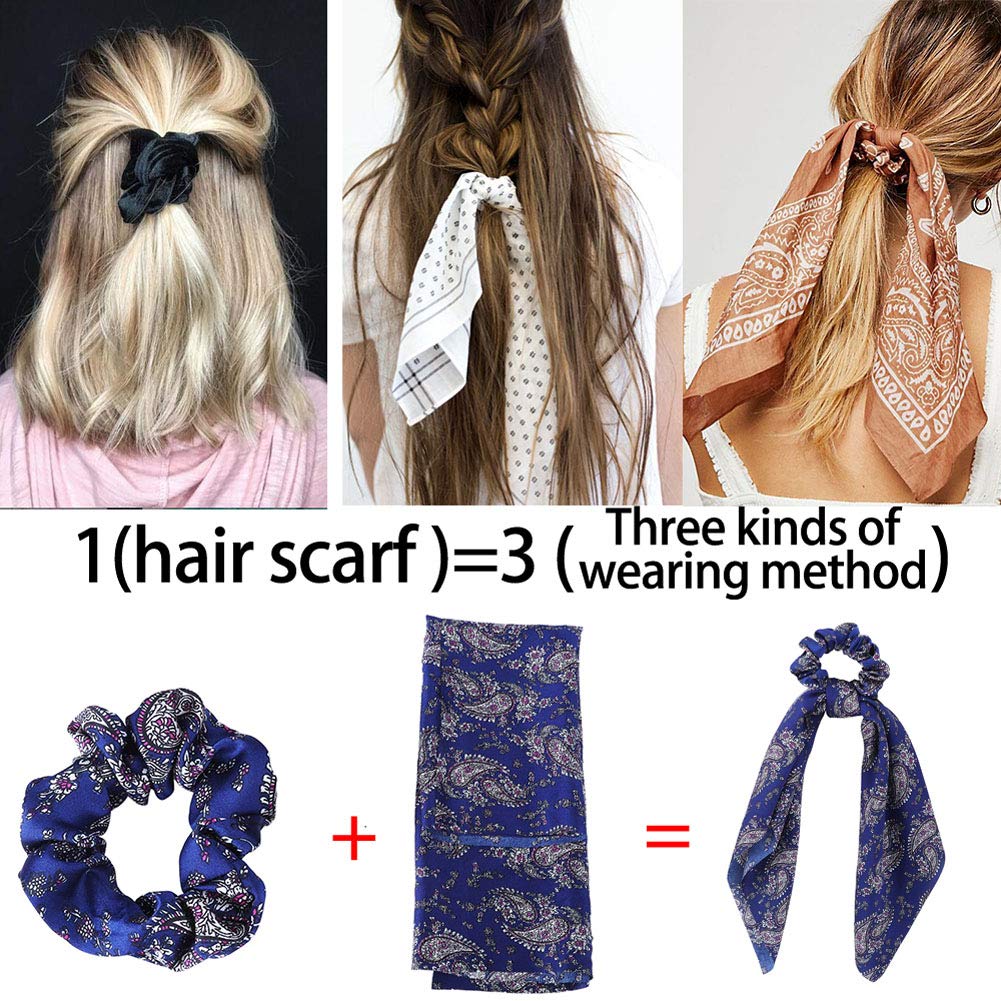 6Pcs Floral Print Scrunchie Set for Women - Fashion Hair Bows, Elastic Hair Ties, Ribbon Hair Accessories for Girls - Perfect for School, Work, and Everyday Style