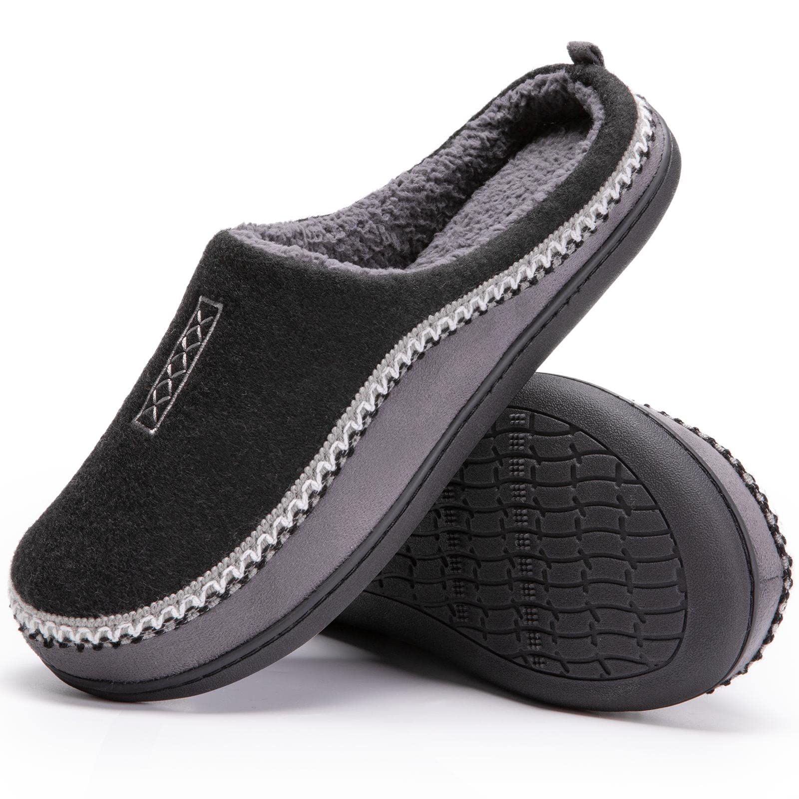 Men's Cozy Fuzzy Wool Fleece Memory Foam Slippers - Non-Slip Indoor/Outdoor House Shoes with Arch Support - Perfect for Winter, Home, Office & Backyard Relaxation