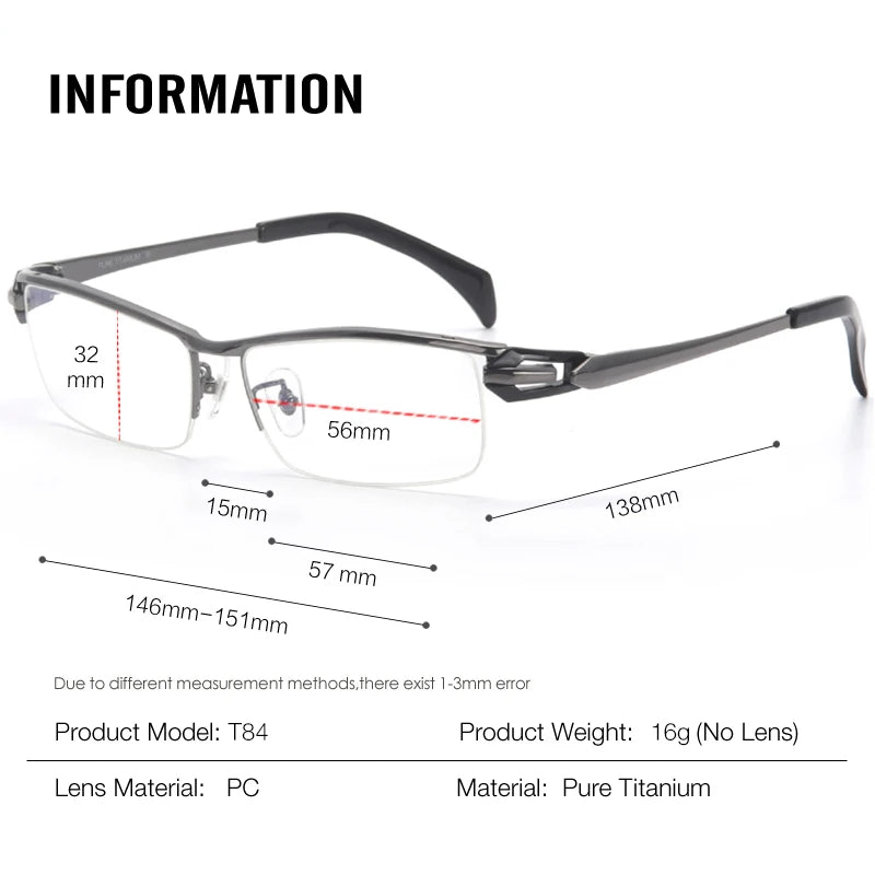 Aror Unisex Semi-Rimless Square Titanium Eyeglasses Frame 94284 - Lightweight & Durable for Work, Reading & Fashion