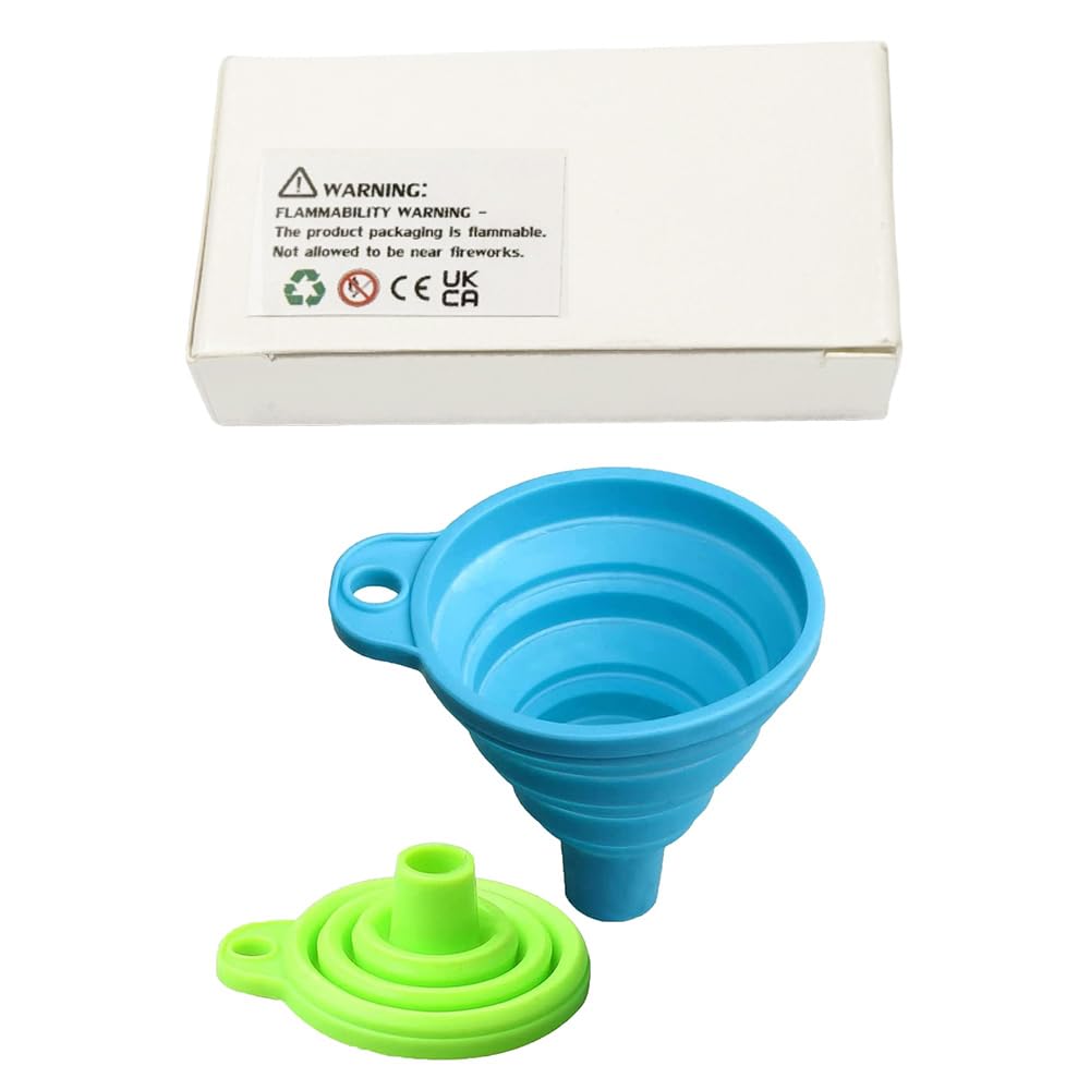 KINDOYO Set of 2 Foldable Silicone Funnels - Collapsible Kitchen Funnel for Cooking, Baking, Oil & Liquid Transfer | Soft BPA-Free Gel Funnel (Blue + Green) | Perfect for Home Kitchen, Camping & DIY Projects
