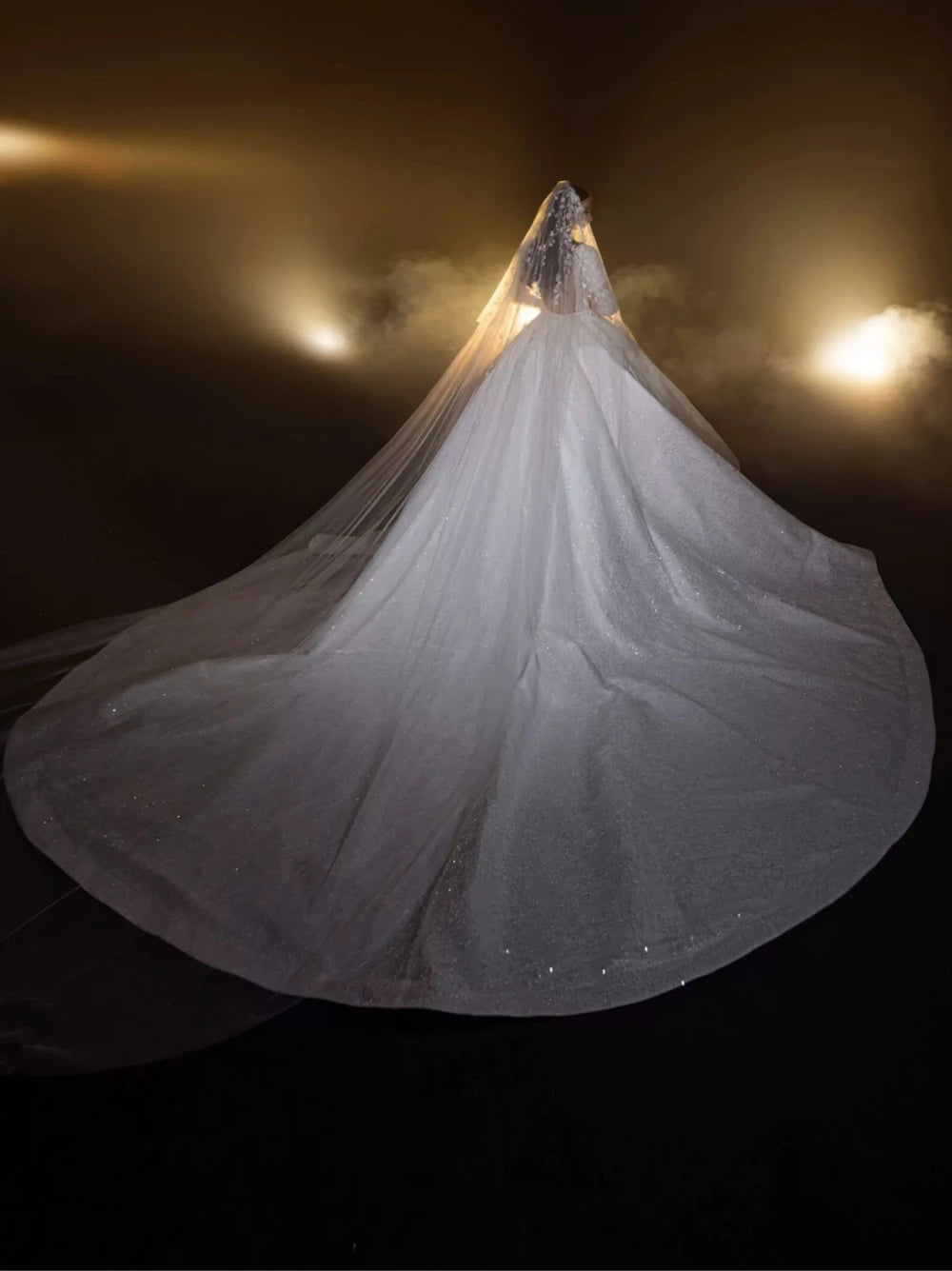 Elegant Modest High Neck Long Sleeve Wedding Dress - Luxury Custom Bridal Gown with Sparkling Sequins & Beads for Church, Formal Events & Vintage-Inspired Weddings