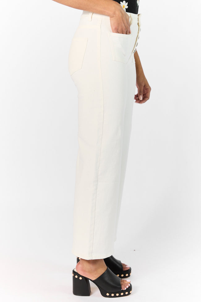 Sutton White Wide Leg Patch Pocket Jeans for Women - High Waisted Stretch Denim Pants - Casual & Comfortable (Perfect for Everyday Wear, Office, and Weekend Outings)