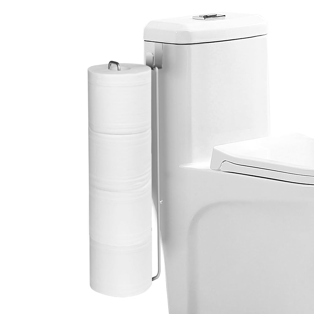 Over The Tank Toilet Paper Holder - Brushed Nickel Wall Mount Metal Tissue Roll Dispenser - Bathroom Storage Organizer with Adhesive Backing (1 Pack) - Perfect for Small Bathrooms, RVs & Space-Saving Solutions