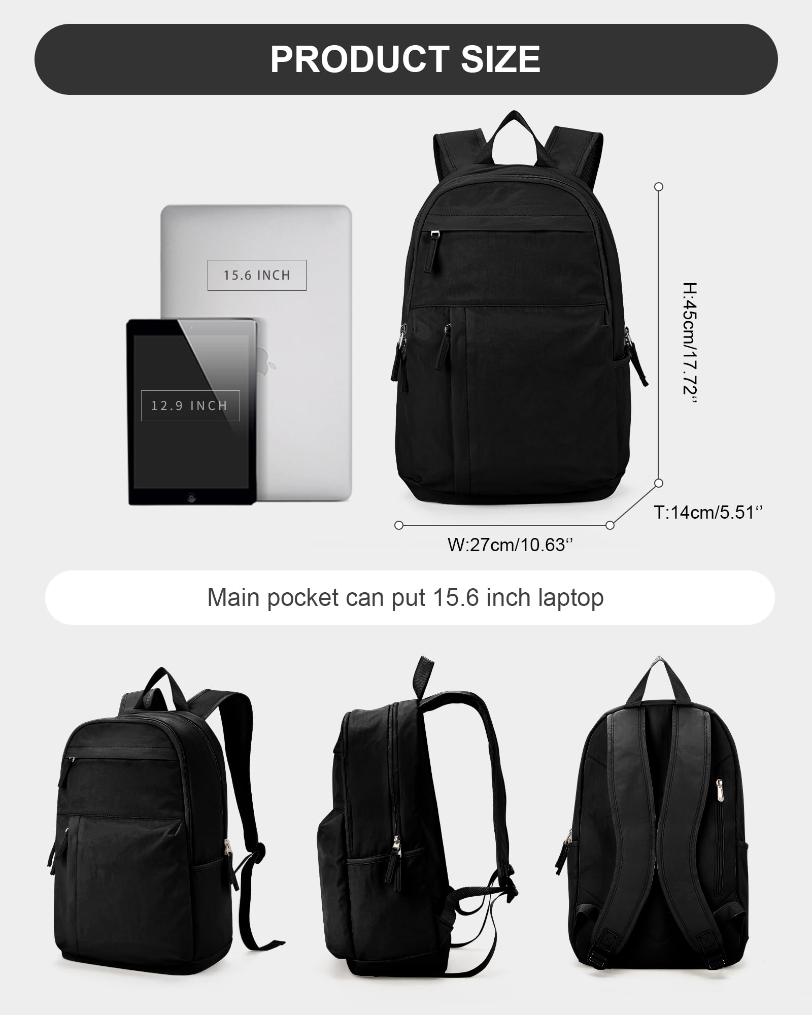 Stylish Black Backpack for College & High School - Lightweight Laptop Backpack for Men & Women - Perfect for Daily Commute