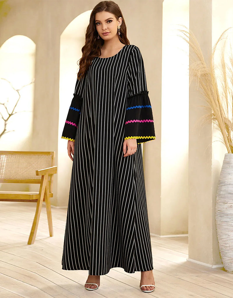 Elegant Long Striped Skirt with Embroidered Details - Perfect for Boho Chic Outfits and Summer Festivals