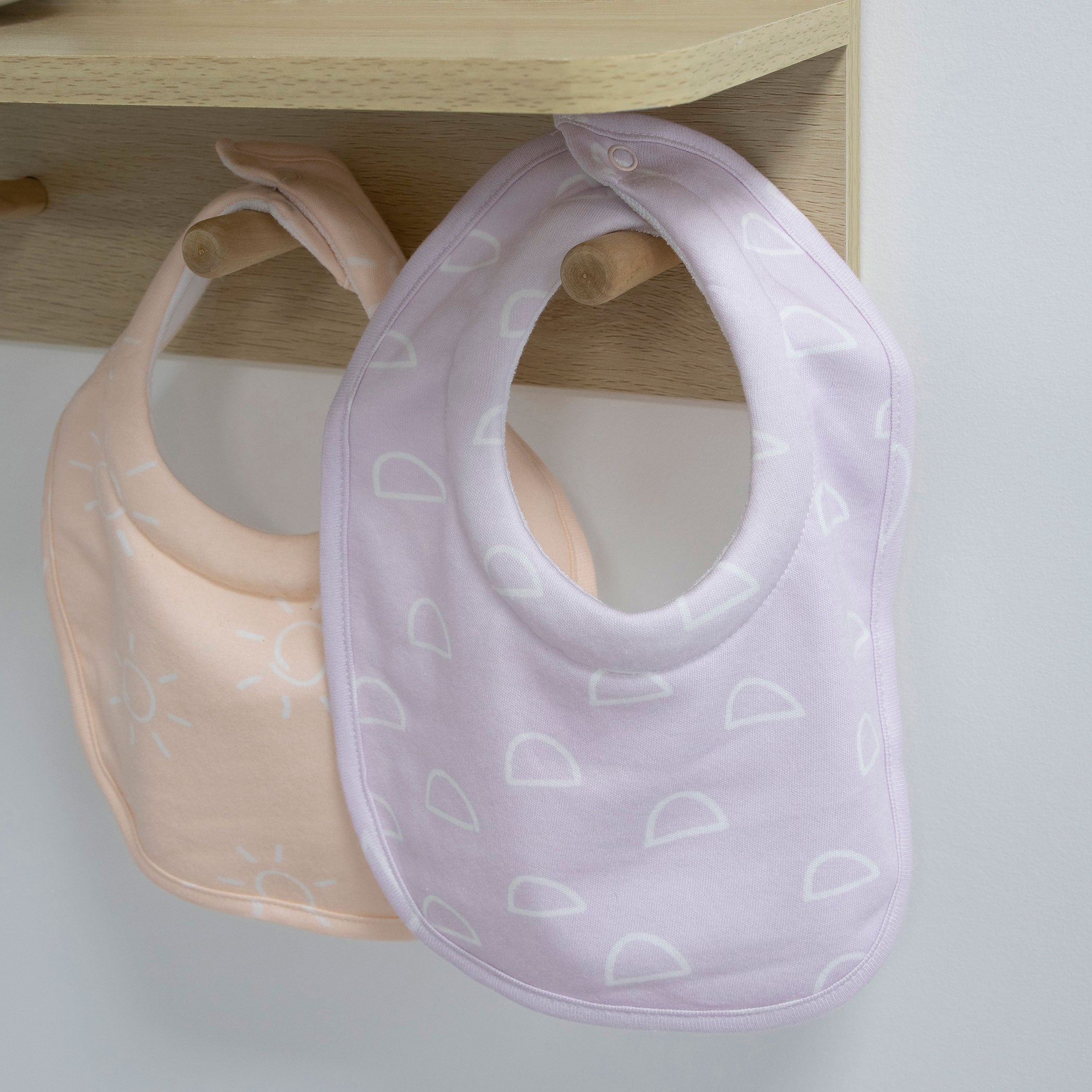 Nordic 2-Pack Baby Dribble Bibs - Soft Cotton Drool Bibs for Infants & Toddlers, Dusty Peach & Lilac Colors - Perfect for Feeding, Teething & Everyday Use