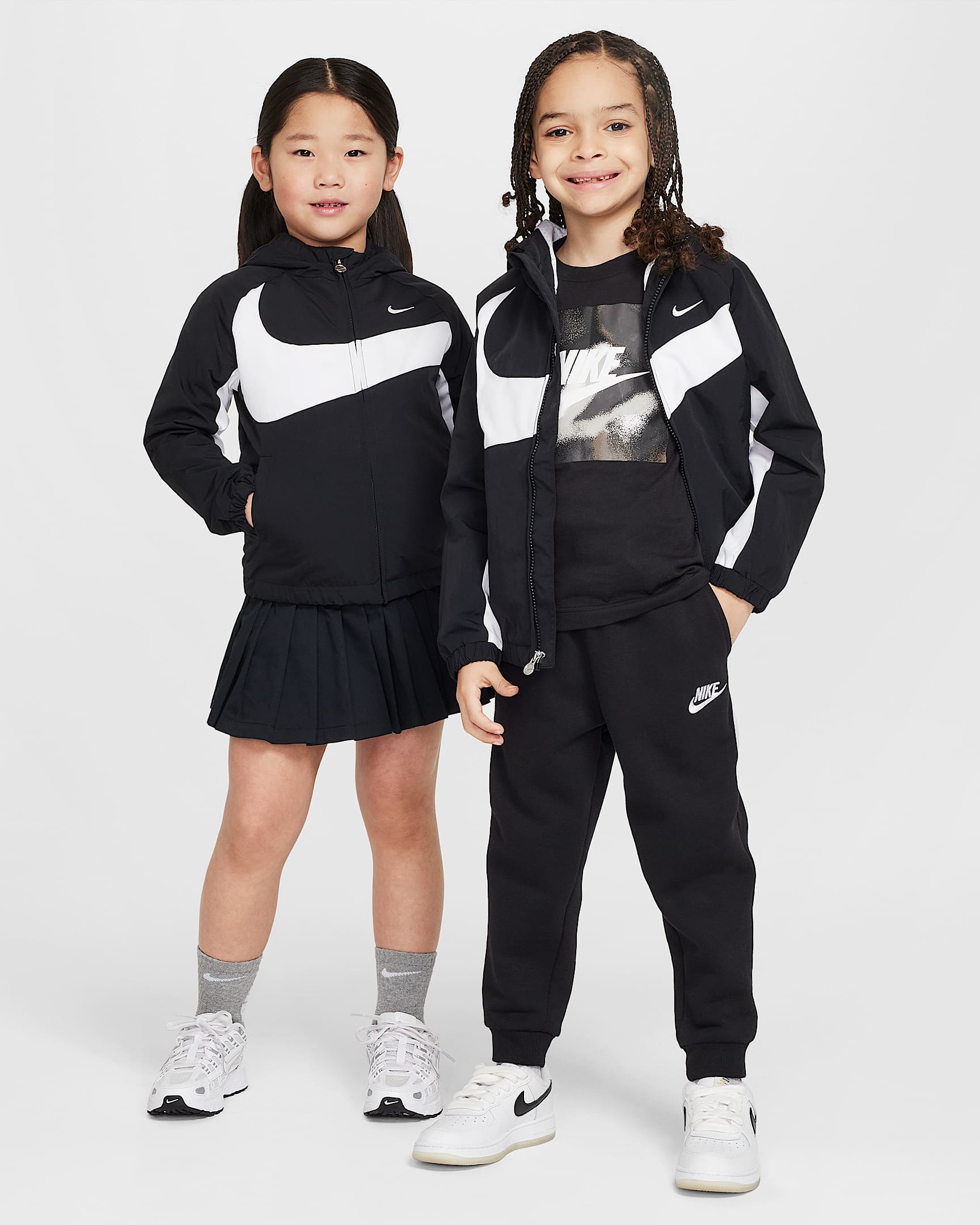 Nike Kids' Big Swoosh Black Jacket - Lightweight Windbreaker for Boys & Girls - Perfect for School, Sports & Outdoor Activities