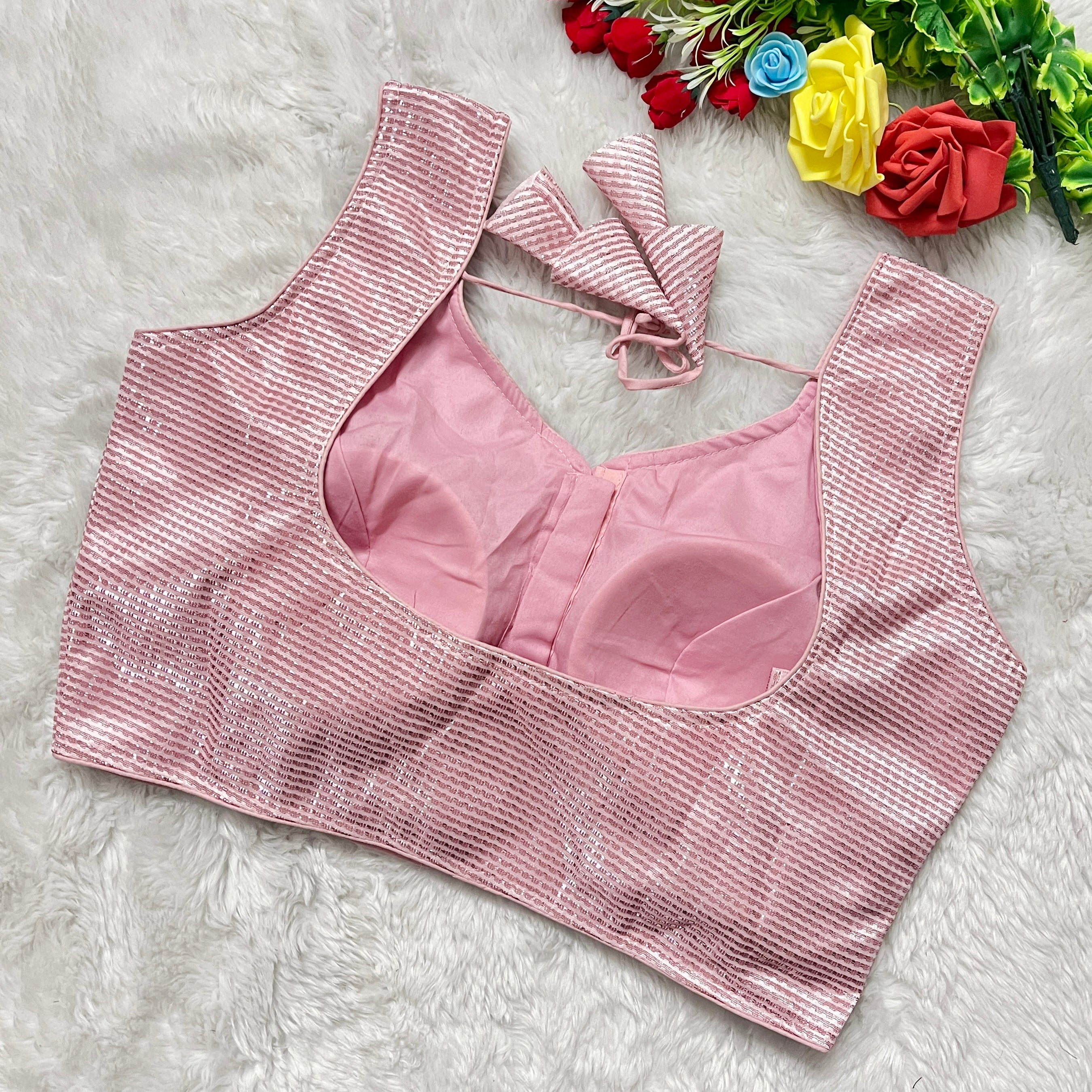 Elegant Baby Pink Designer Shimmer Blouse for Women - Perfect for Weddings, Parties & Special Occasions | D1337 | Formal & Evening Wear | Fashionable Women's Top