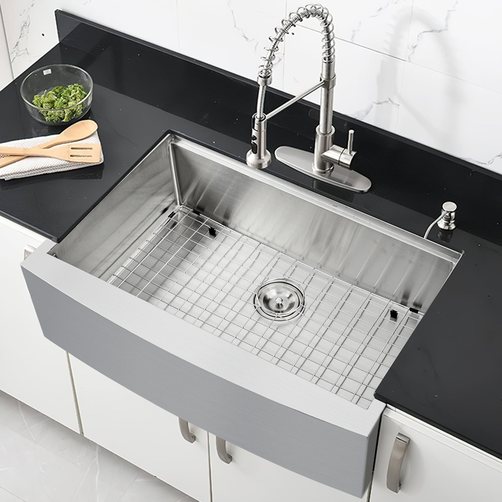 GARVEE 30 Inch Farmhouse Apron Front Kitchen Sink - 30x20 Stainless Steel Single Bowl Workstation Sink with Accessories | 16 Gauge Deep Basin for Modern Farmhouse, Rustic & Contemporary Kitchens | Perfect for Meal Prep, Washing Large Pots & Entertaining