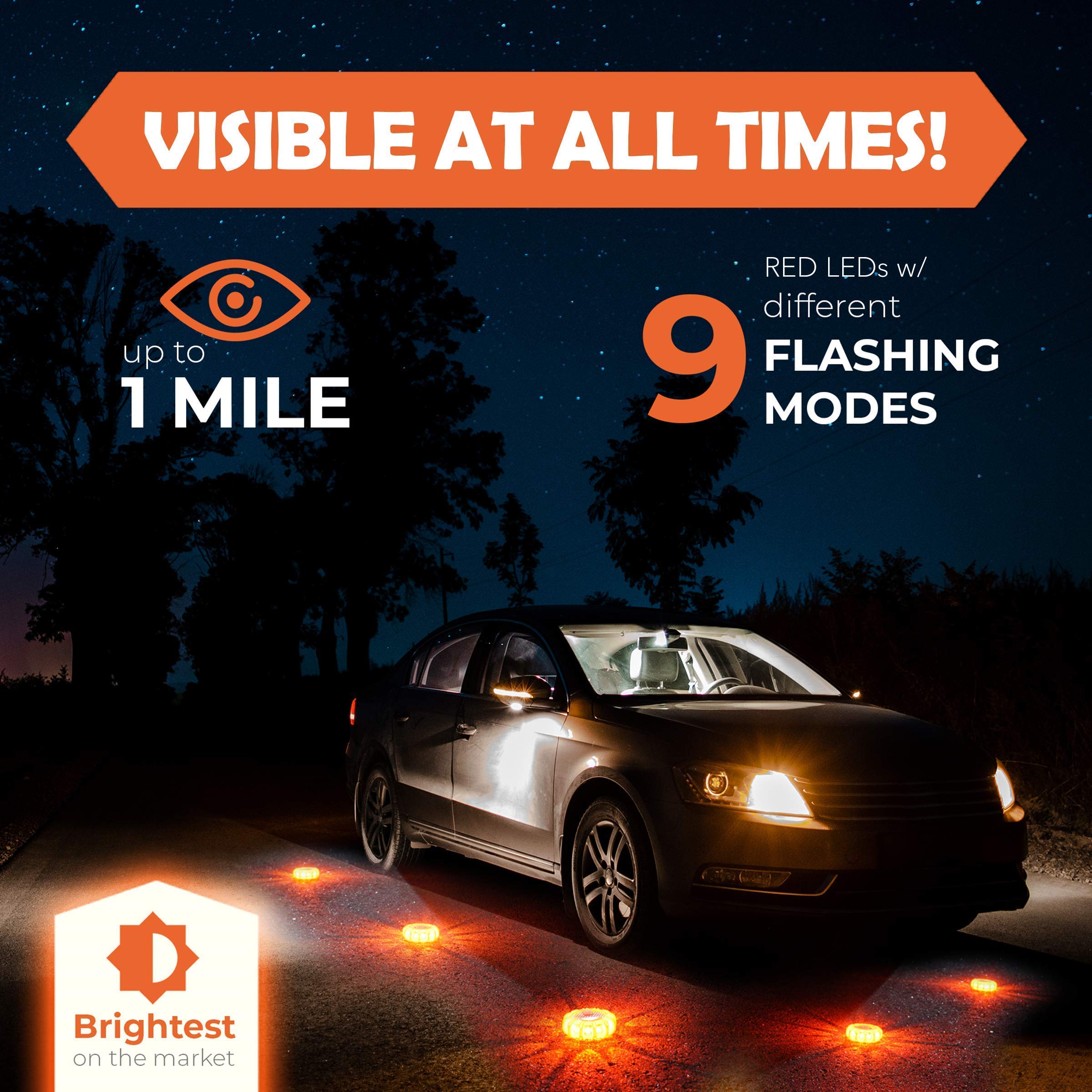 12-Pack LED Emergency Flares with 3-Pack Square Road Flare Kit - Waterproof Safety Lights for Cars, Trucks & Boats - Roadside Emergency, Camping & Marine Safety Gear