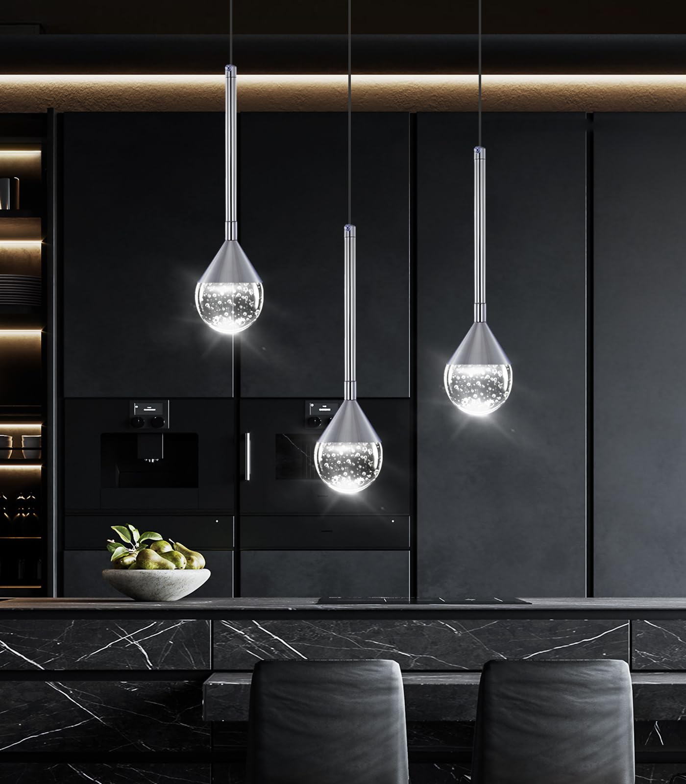 3-Pack Modern Dimmable LED Pendant Lights - Crystal Chandelier Lighting Fixture for Kitchen Island, Dining Room, Bedroom & Living Room | Energy-Efficient Hanging Lights for Home Decor & Ambience