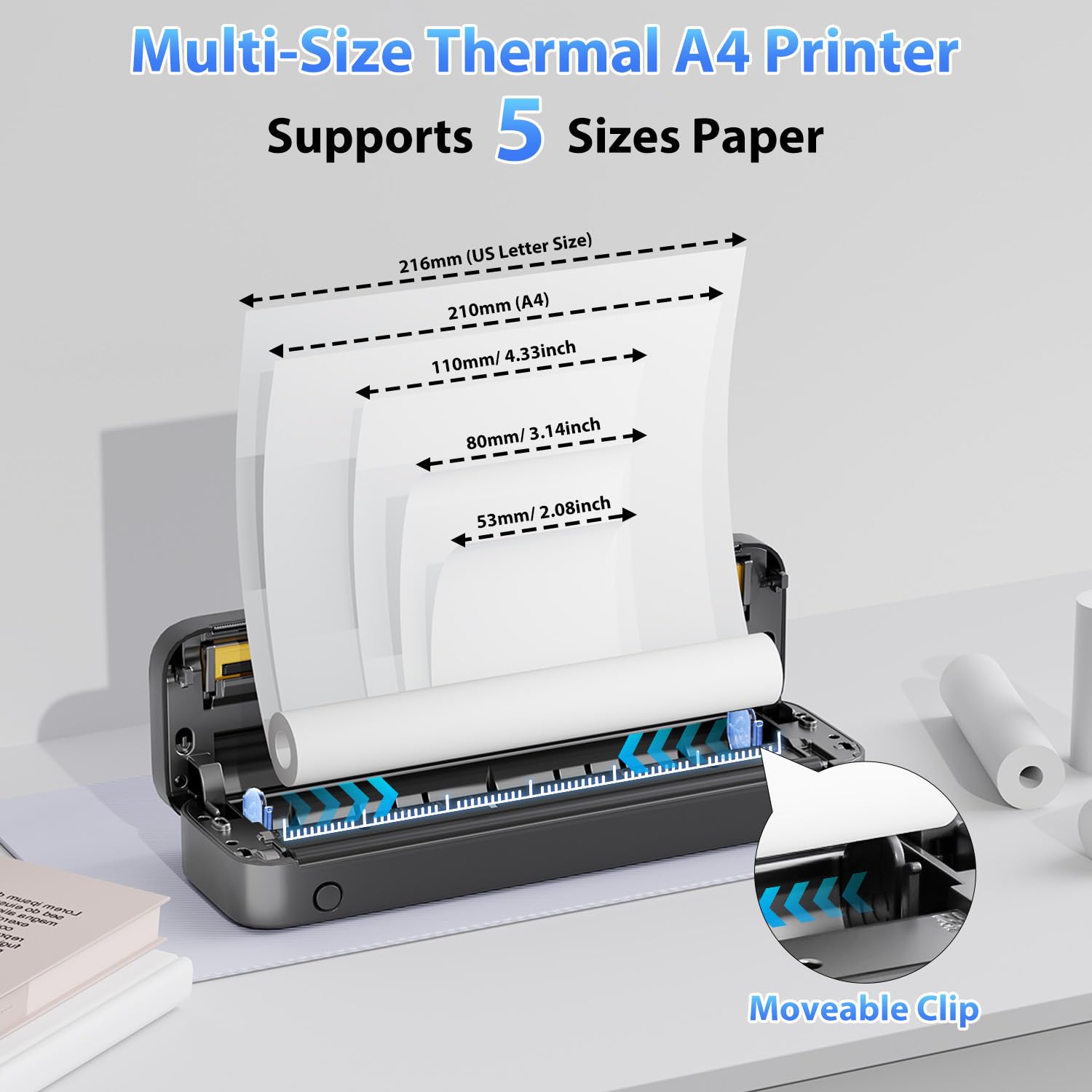 Phomemo M833 Wireless Thermal Printer - 300DPI High Resolution, A4 Portable Printer for Phone & Laptop | Bluetooth Mobile Printer for Business Receipts, Travel Documents, Home Office & On-the-Go Printing (Black)