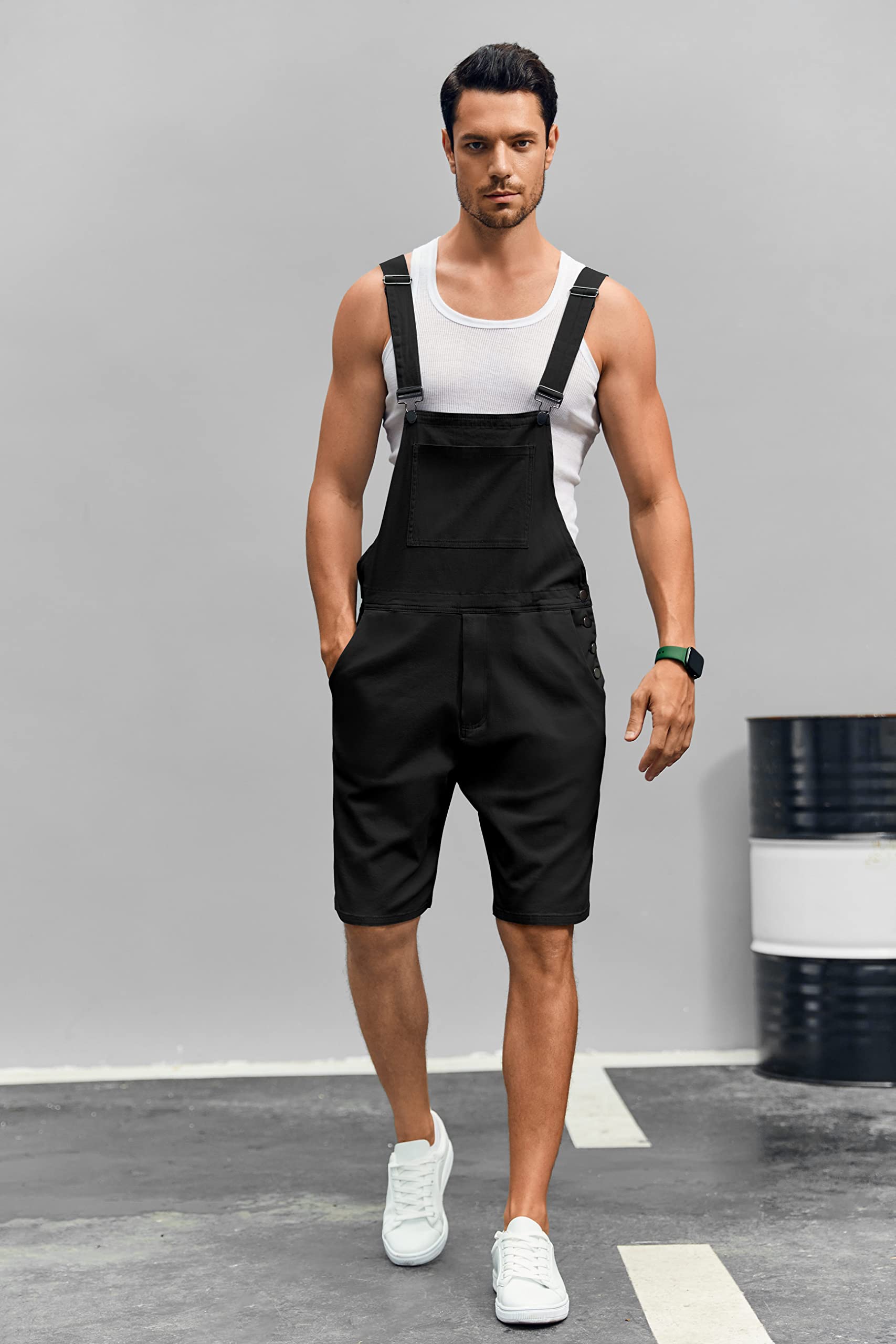**Runcati Men's Casual Bib Overalls - Lightweight Cotton Denim Jumpsuit with Pockets, Loose Fit Walkshort Romper for Outdoor Work, Hiking & Summer Activities**