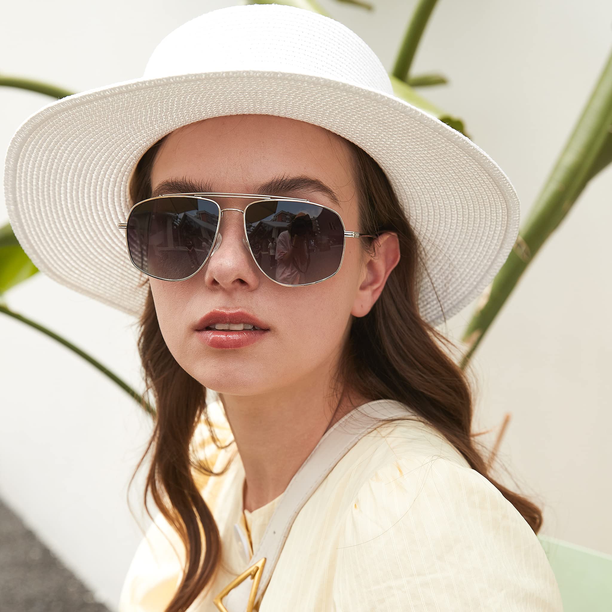 Polarized Aviator Sunglasses for Men & Women - UV Protection, Large Square Frame, Military Style (VF6203) - Perfect for Driving, Outdoor Sports & Fashion Accessories