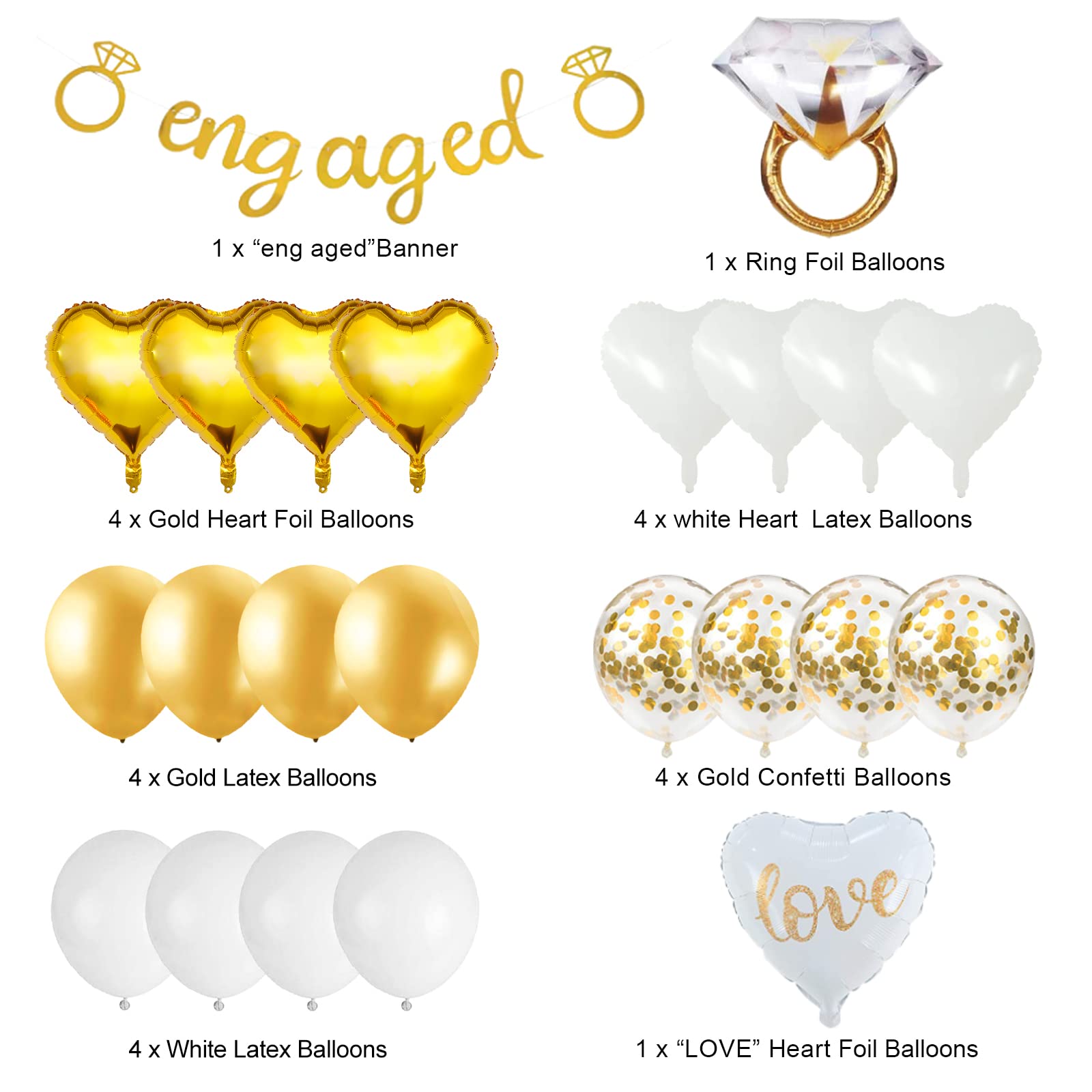 Gold & Diamond Wedding Ring Balloons - Elegant Engagement Party Decorations for Bachelorette, Bridal Shower & Wedding Celebrations | Perfect for Romantic Proposals & Anniversary Decor