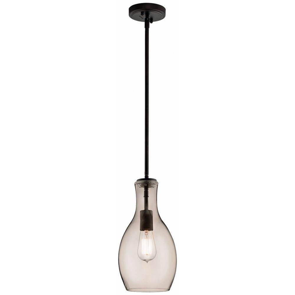 1 Light Contemporary Large Bell Shade Pendant Light Fixture with Champagne Glass in Olde Bronze Finish - Perfect for Dining Room, Kitchen Island, and Entryway Lighting