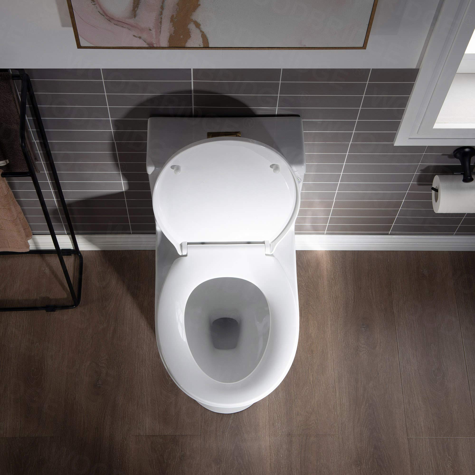 WOODBRIDGE Compact Dual Flush 1.28 GP One Piece Toilet with Soft Closing Seat - 1000 Gram MaP Flushing Score - Small Bathroom Toilet with Brushed Gold Button (B0500-BG, White) - Perfect for Tiny Bathrooms, Powder Rooms & Space-Saving Home Renovations
