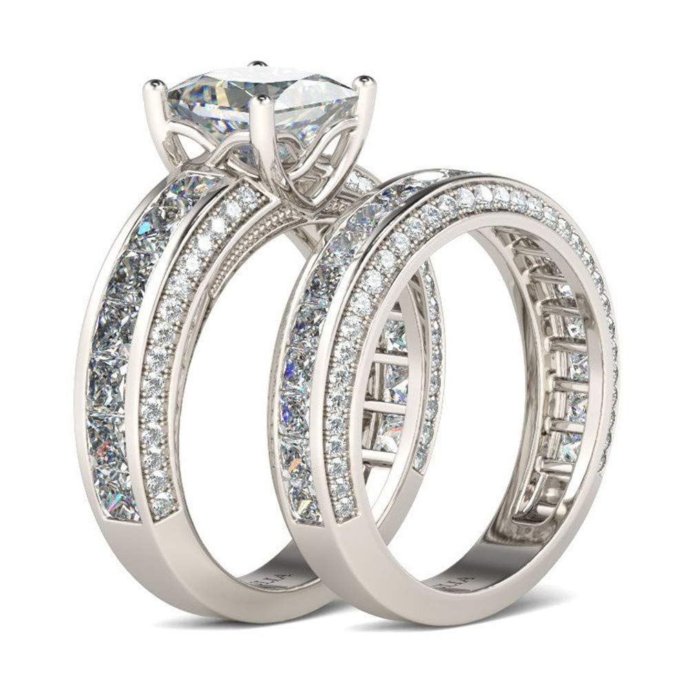 Jeulia 2.85 Carat Princess Cut Sterling Silver Engagement & Wedding Ring Set with Cubic Zirconia for Women - Bridal Jewelry Gift Box for Proposals, Anniversaries & Special Occasions