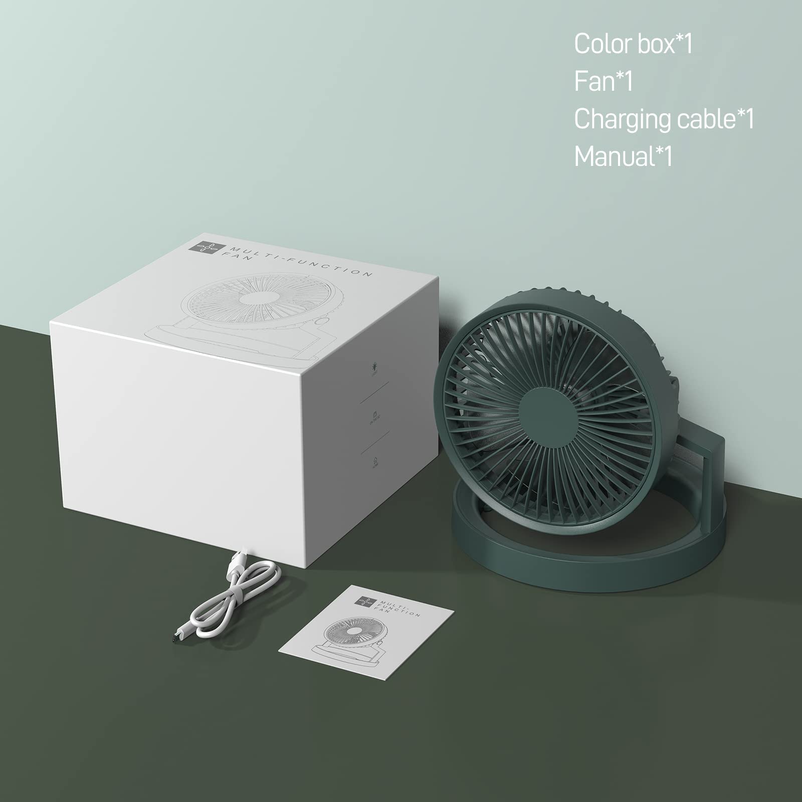 Portable Rechargeable Desk Fan with LED Light - 8000mAh Battery, 3 Speed Settings, 180° Adjustable for Home Office, Camping, Travel & Bedroom Use | USB Powered Multi-Functional Cooling Fan for Indoor & Outdoor Activities