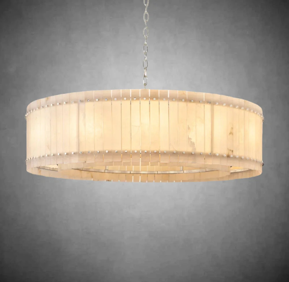 Lux Alabaster Round Chandelier - Modern Crystal Ceiling Light Fixture for Dining Room, Bedroom & Living Room | Elegant Home Decor Lighting