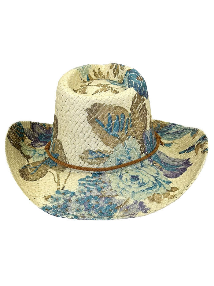 Rockmount 2121 Women's Western Cowgirl Hat - Violet & Green Straw Hat with Floral Print | Perfect for Rodeo, Country Music Festivals & Summer Outfits