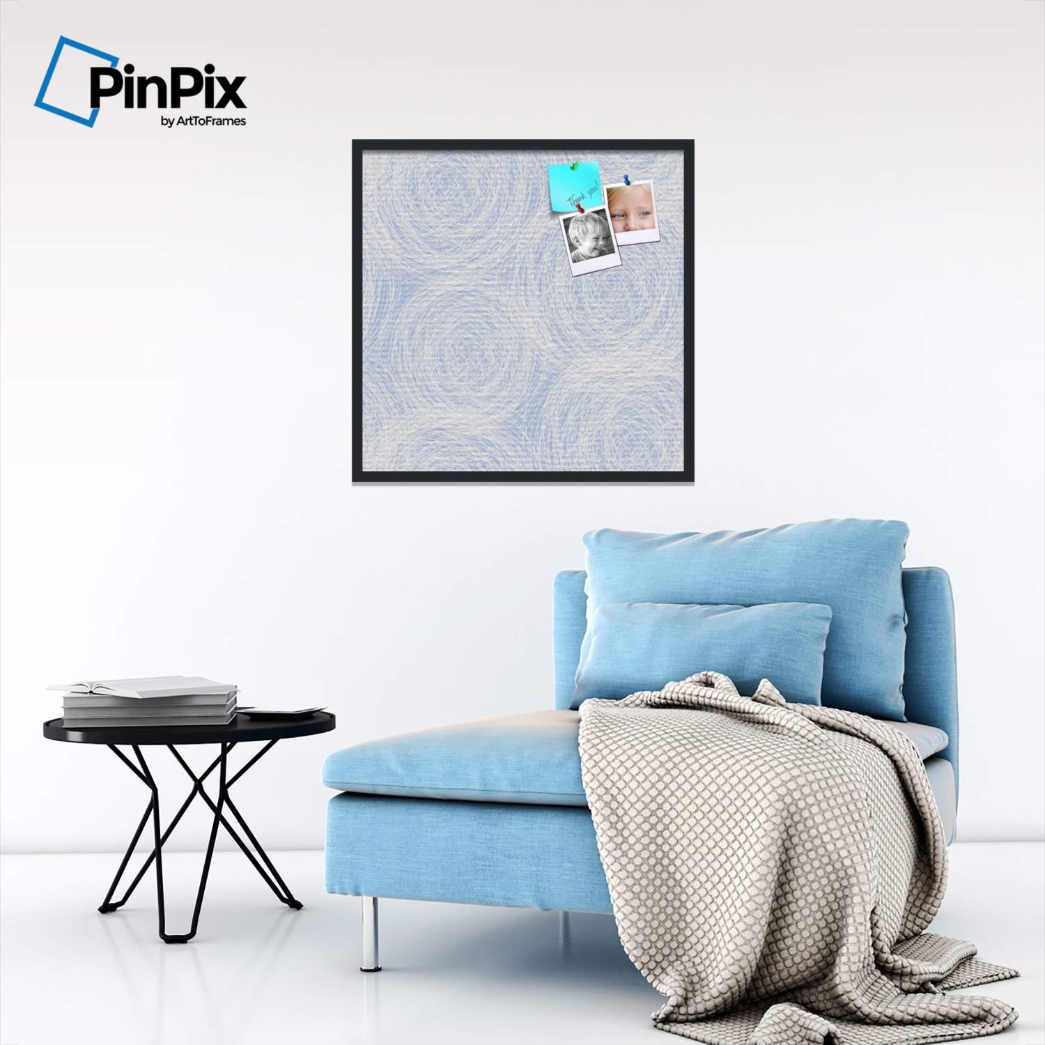 Custom Cork Bulletin Board Circles 28x18 - Fabric Style Canvas Finish, Framed in Satin Black | PinPix ArtToFrames Sketch Mill White Poster Board | Perfect for Office, Classroom, or Home Decor (PinPix-1927)