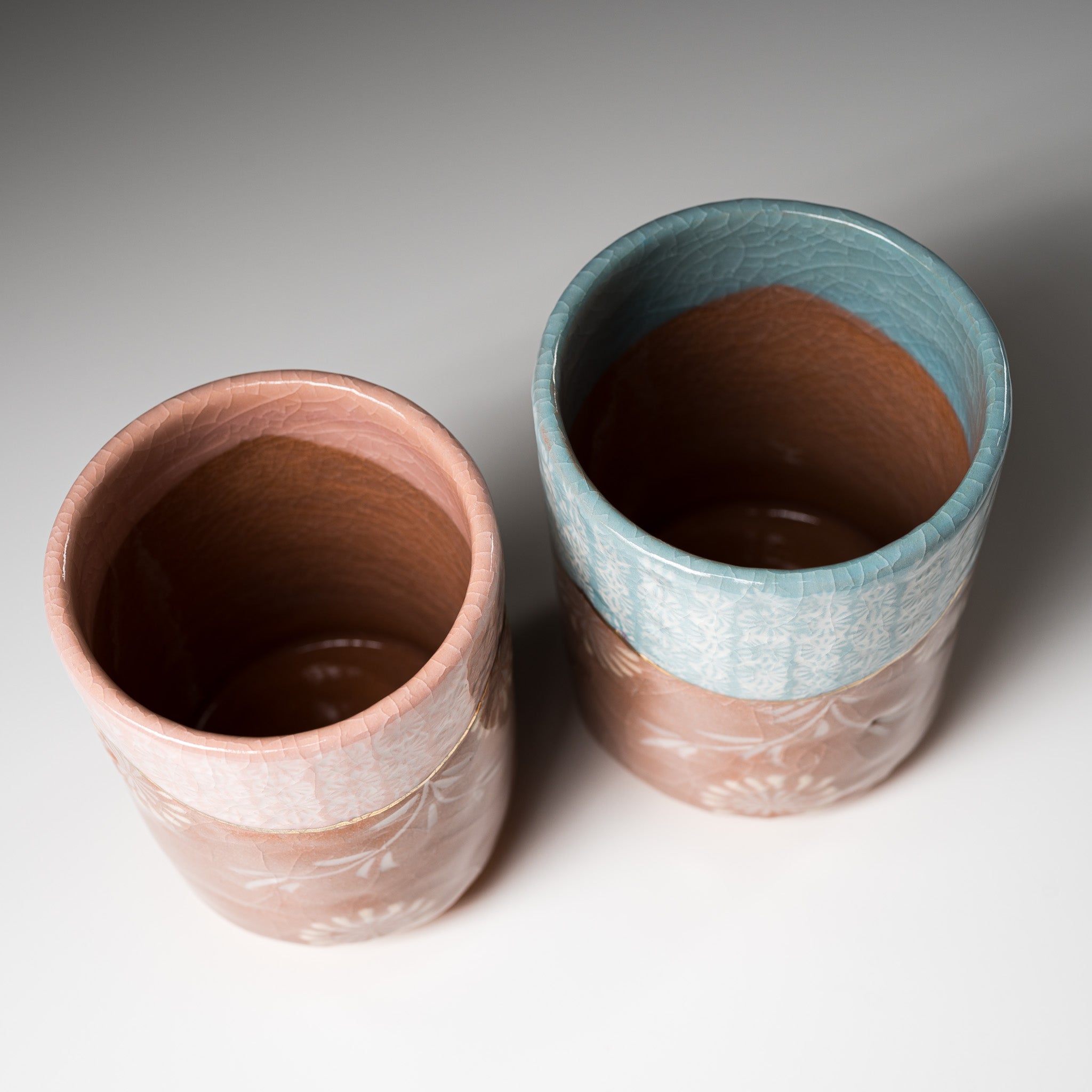 Handmade Kyoto Kiyomizu Ware Pair Tea Cups - Traditional Japanese Karakusa Pattern Ceramic Set for Matcha, Sencha & Tea Ceremonies