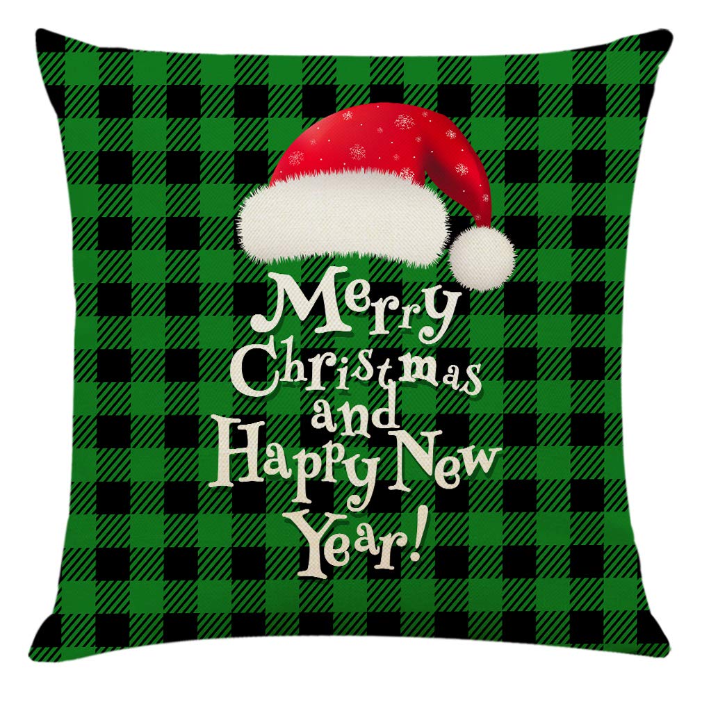 Ogrmar 4-Piece 18x18 Inch Christmas Throw Pillow Covers - Cotton Linen Square Cushion Covers for Sofa, Couch, Bed & Car Decor - Holiday Home Decor & Festive Living Room Accessories (Christmas Green)