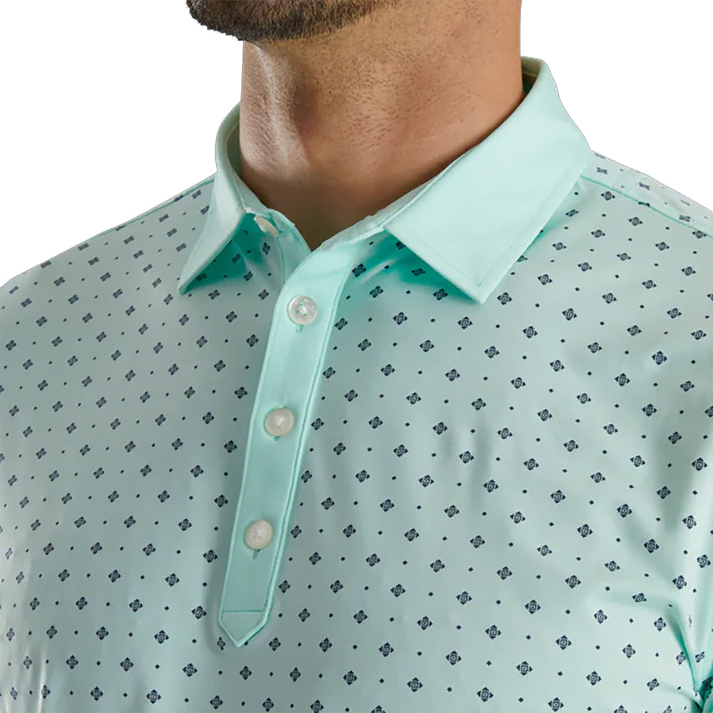 FootJoy Men's Athletic Fit Deco Print Mint Golf Polo Shirt - Moisture-Wicking & Breathable for Comfort on the Course | Perfect for Golf Tournaments & Casual Wear