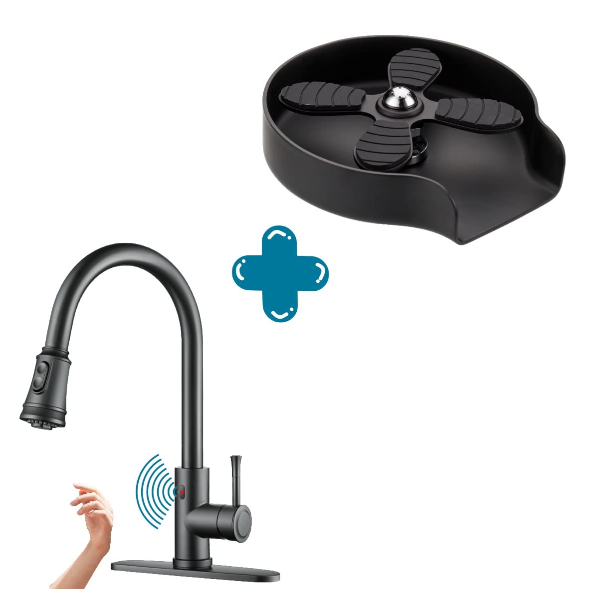 Welsan Black Touchless Kitchen Faucet with Glass Rinser - Hands-Free Pull Down Sprayer for Modern Sink | Perfect for Cooking, Cleaning & Dishwashing