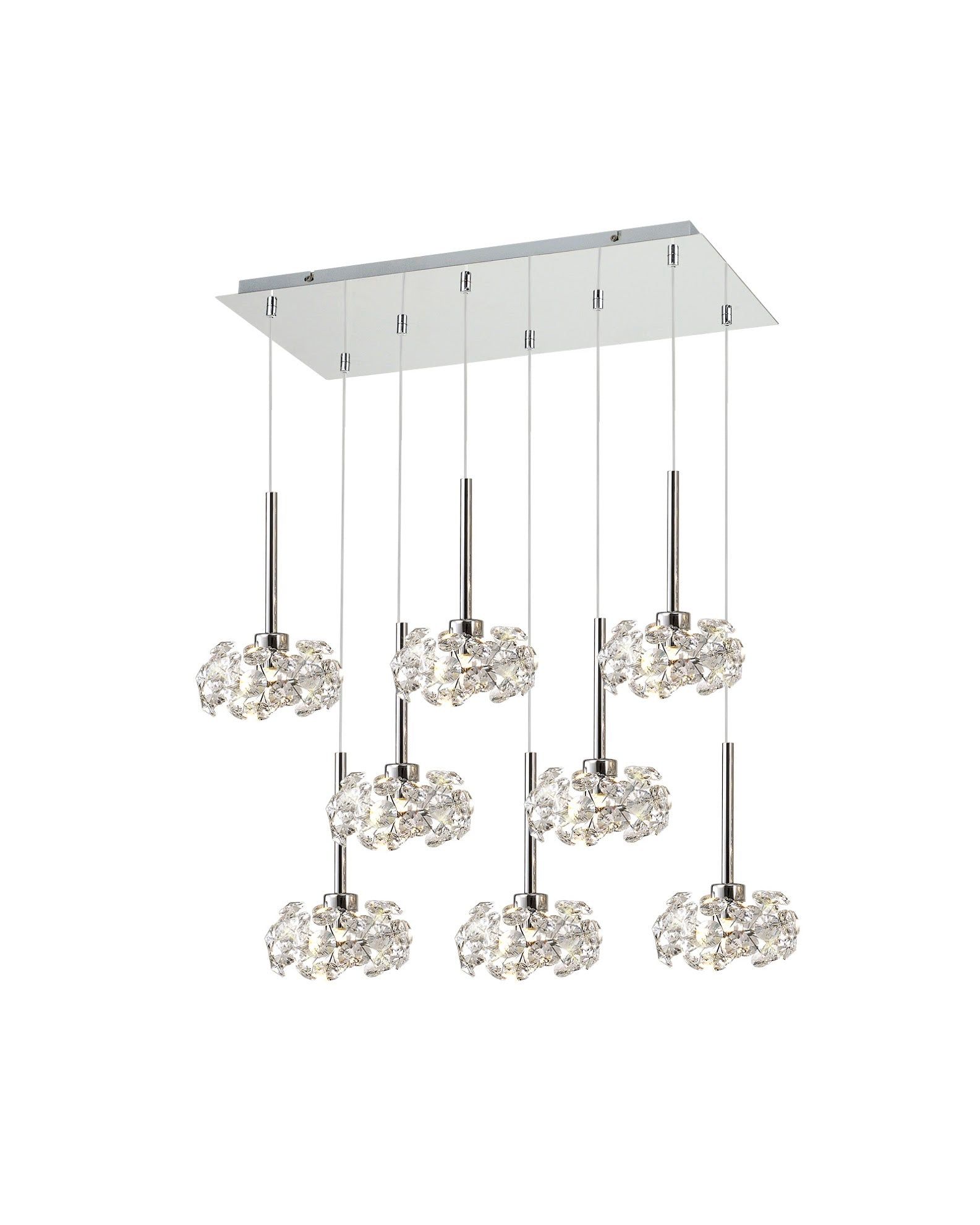 Bellagio 8-Light G9 Rectangle Pendant Chandelier - 2m Length with Polished Chrome Finish & Crystal Shade - Perfect for Dining Room, Living Room, and Bedroom Lighting