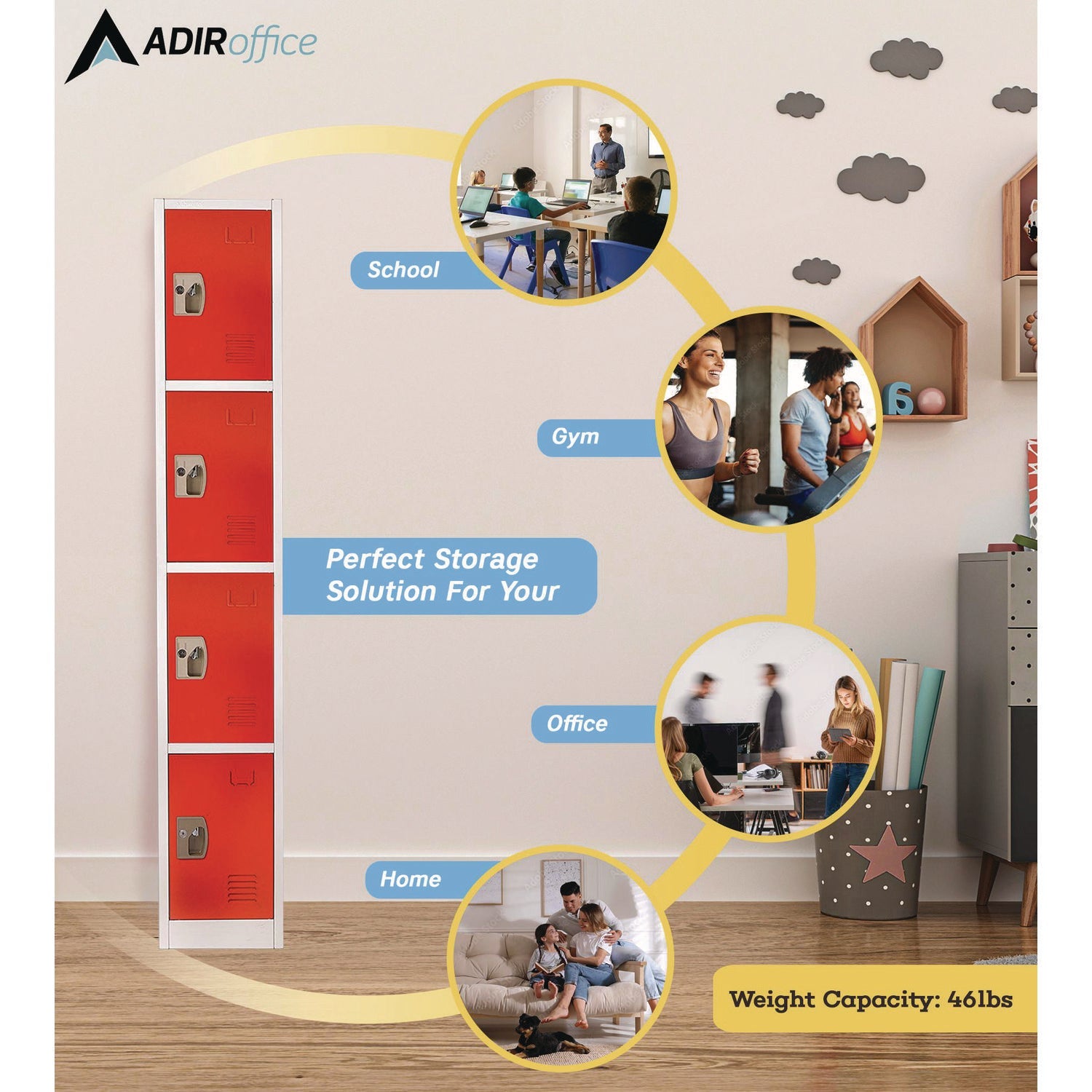 AdirOffice Steel Storage Locker - 4 Compartment Metal Cabinet (12