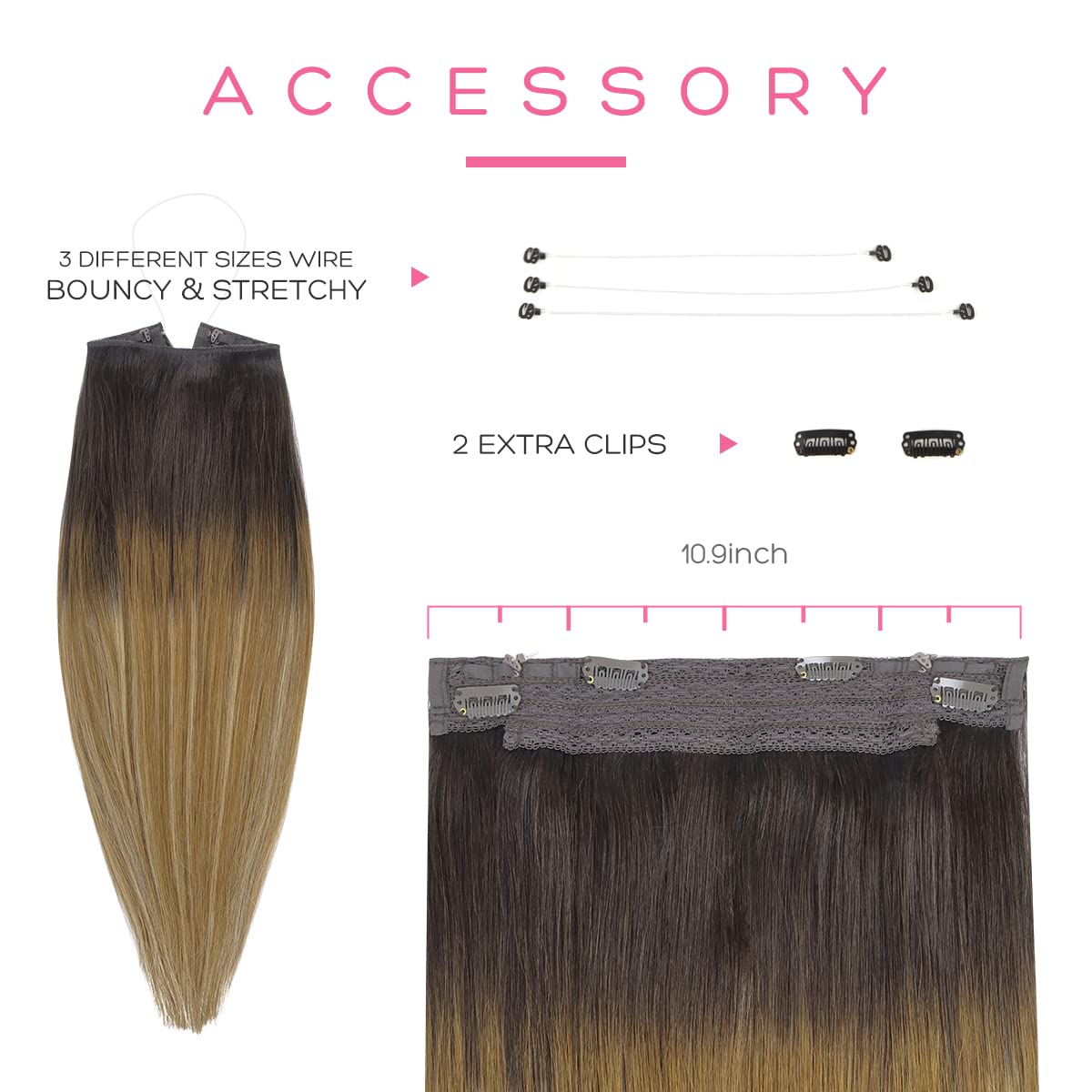 Marat 20-Inch 110g Wire Hair Extensions - Dark Brown to Dirty Blonde Remy Human Hair with Invisible Fish Line for Natural Look | Perfect for Daily Wear, Parties, Weddings & Special Occasions