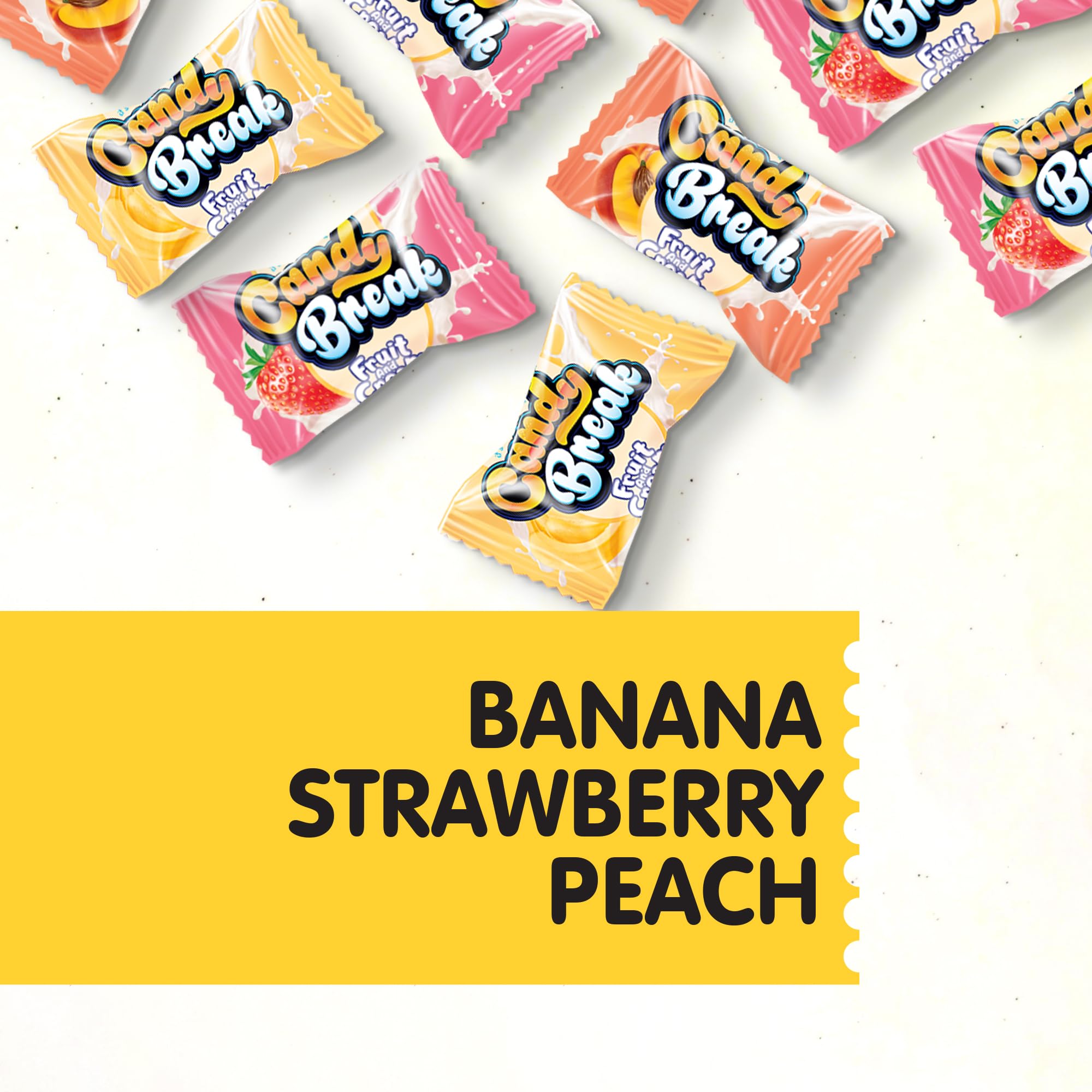 Fruit and Cream Hard Candy Variety Pack - Strawberry, Banana & Peach Flavored Center Filled Candy - 24.7 oz Bulk Bag for Sharing - Perfect for Office Snacks, Party Favors & Gift Baskets