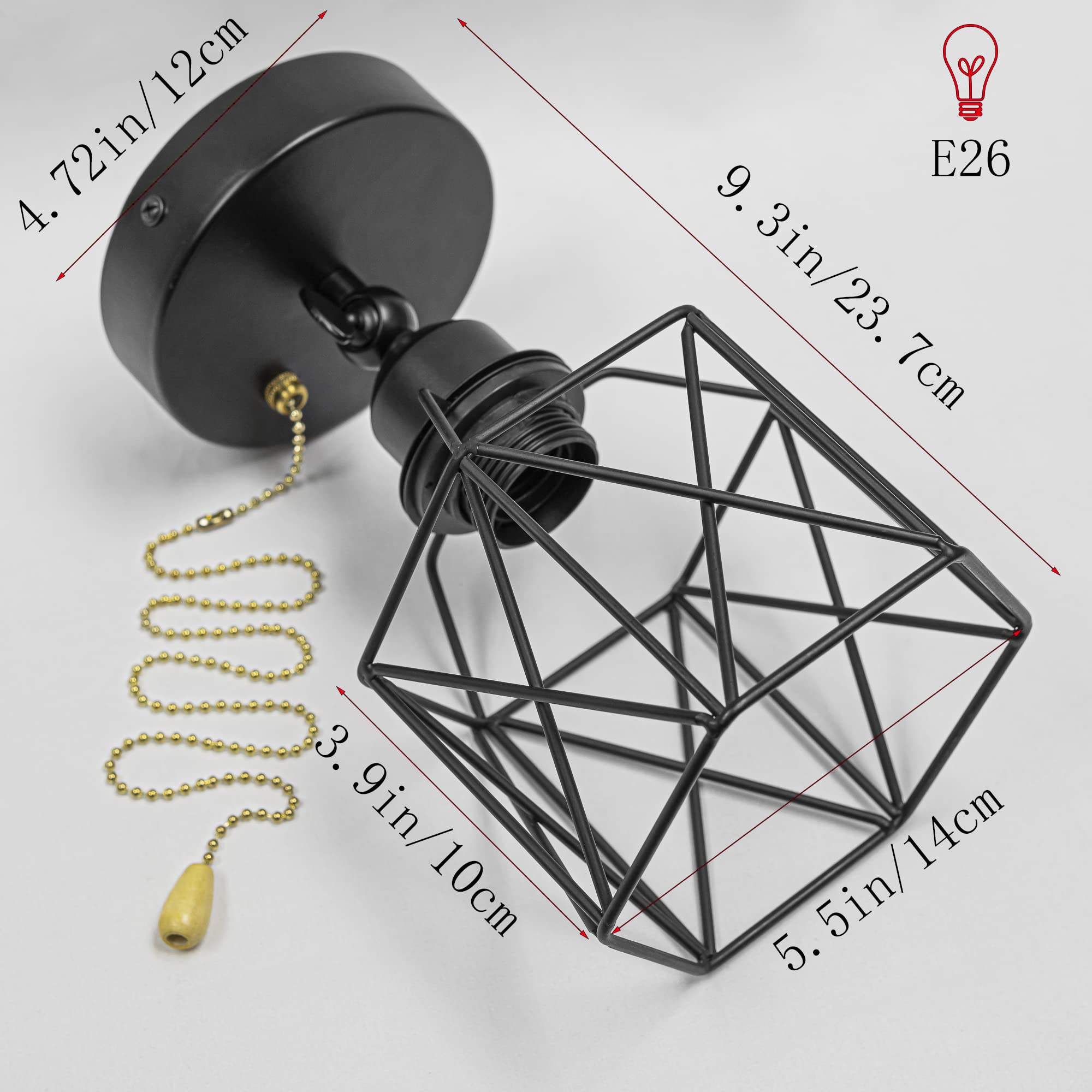 12V RV Adjustable Wall Light with Zipper Switch - Retro Black RV Ceiling Light for Campers, E26/E27 Base, Industrial Semi-Flush Mount - Perfect for RV Hallway, Bedroom & Camper Van Lighting Decor