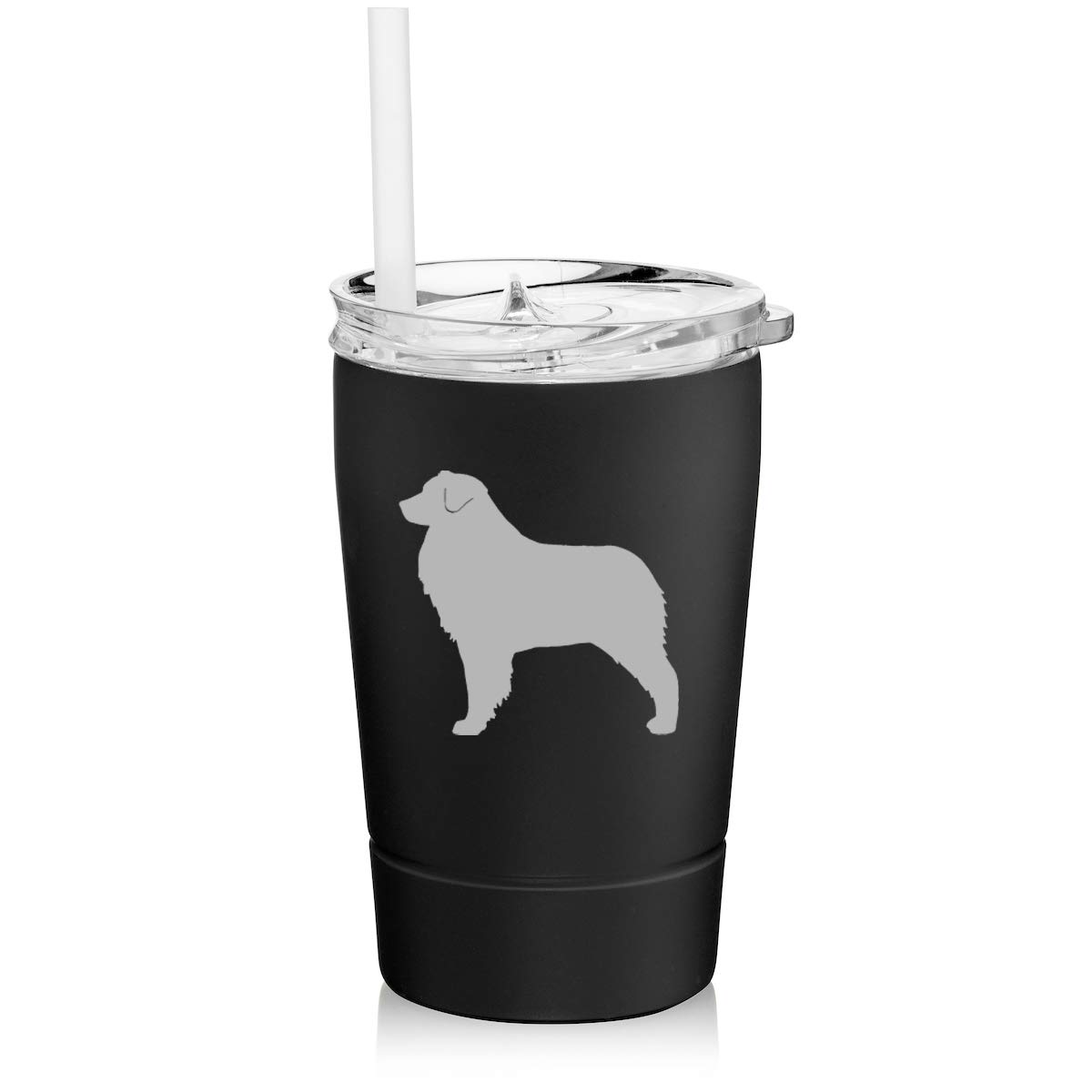 12 oz Double Wall Stainless Steel Vacuum Insulated Tumbler with Straw - Australian Shepherd Design (Black) - Perfect for Coffee, Tea & Cold Drinks On-The-Go, Office, Travel & Outdoor Activities