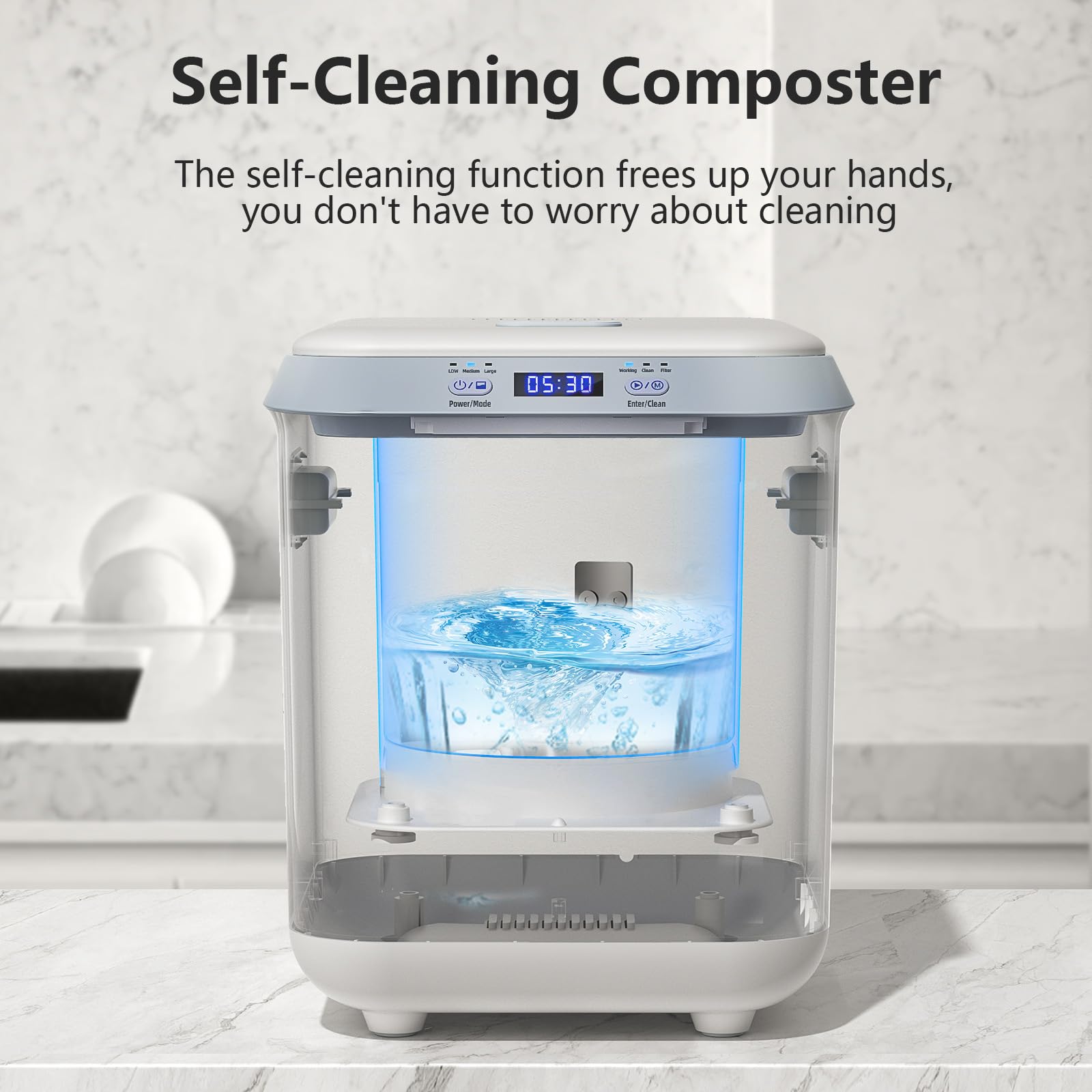 Smart Electric Kitchen Composter 2.5L - Odorless Food Waste Recycling Bin with Auto-Cleaning & Upgraded Grinding Blades - Indoor Countertop Compost Machine for Organic Waste to Pre-Compost - Perfect for Eco-Friendly Homes, Small Gardens & Sustainable Living