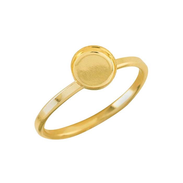 14K/20K Yellow Gold Filled Round Cabochon Ring Mounting - 4mm, 6mm, 8mm, 10mm, 12mm Sizes - Blank Cabochon Setting (Size 6-8) - Perfect for Jewelry Making, DIY Rings, and Custom Gemstone Designs