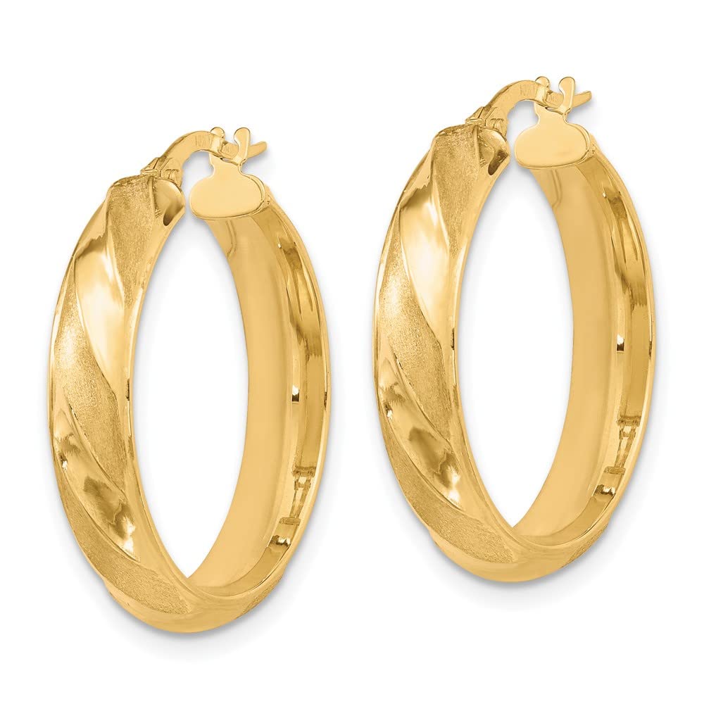 10K Yellow Gold Twisted Hoop Earrings for Women - 27mm x 24mm Polished Textured Design - Perfect for Parties, Weddings & Everyday Elegance