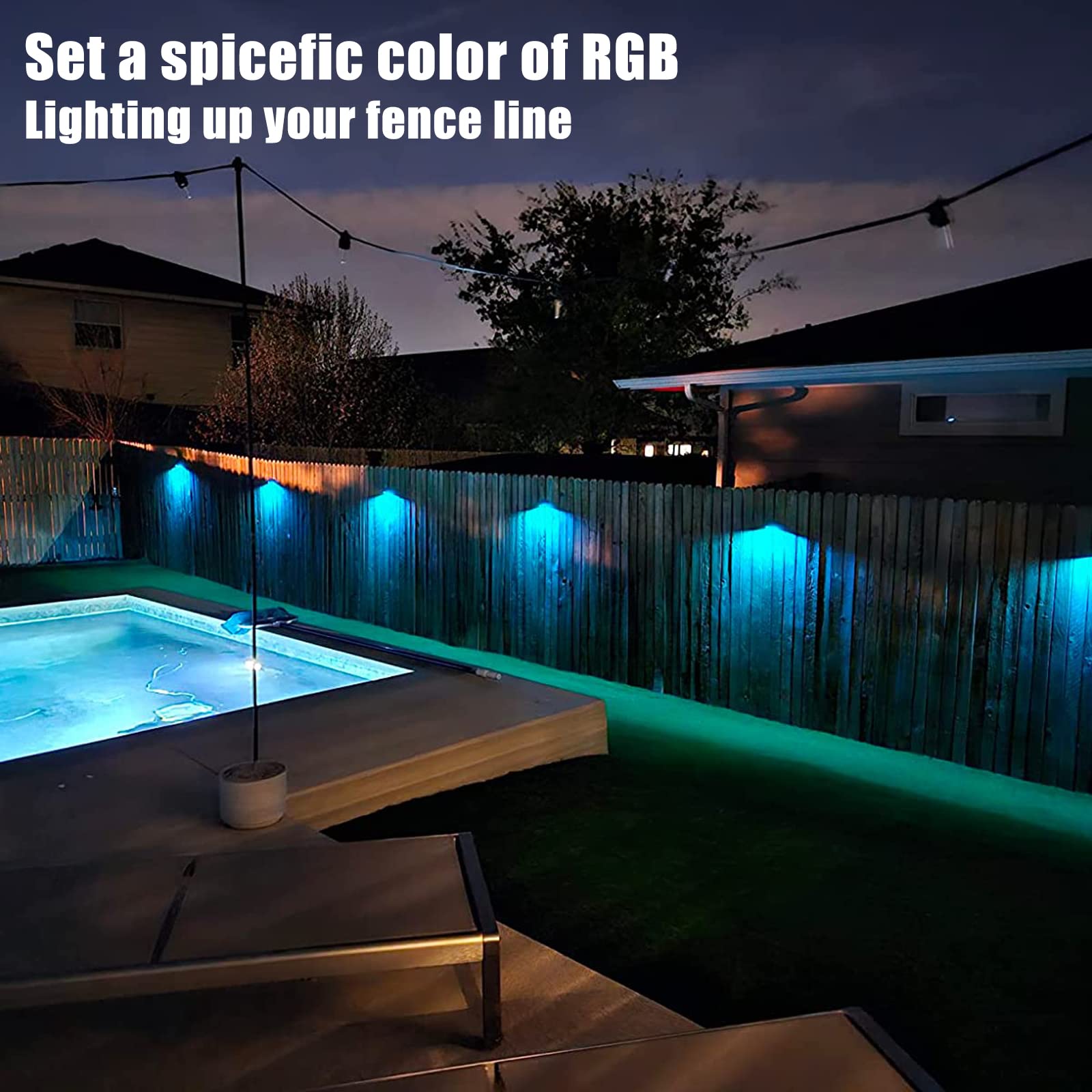 Aulanto 8 Pack Solar Fence Lights - IP65 Waterproof Outdoor Solar Lights with Warm White & 10 RGB Color Changing Modes - Perfect for Backyard, Garden, Fence, Wall, Deck, Stairs - Create Ambient Lighting for Patio Parties & Pathway Safety