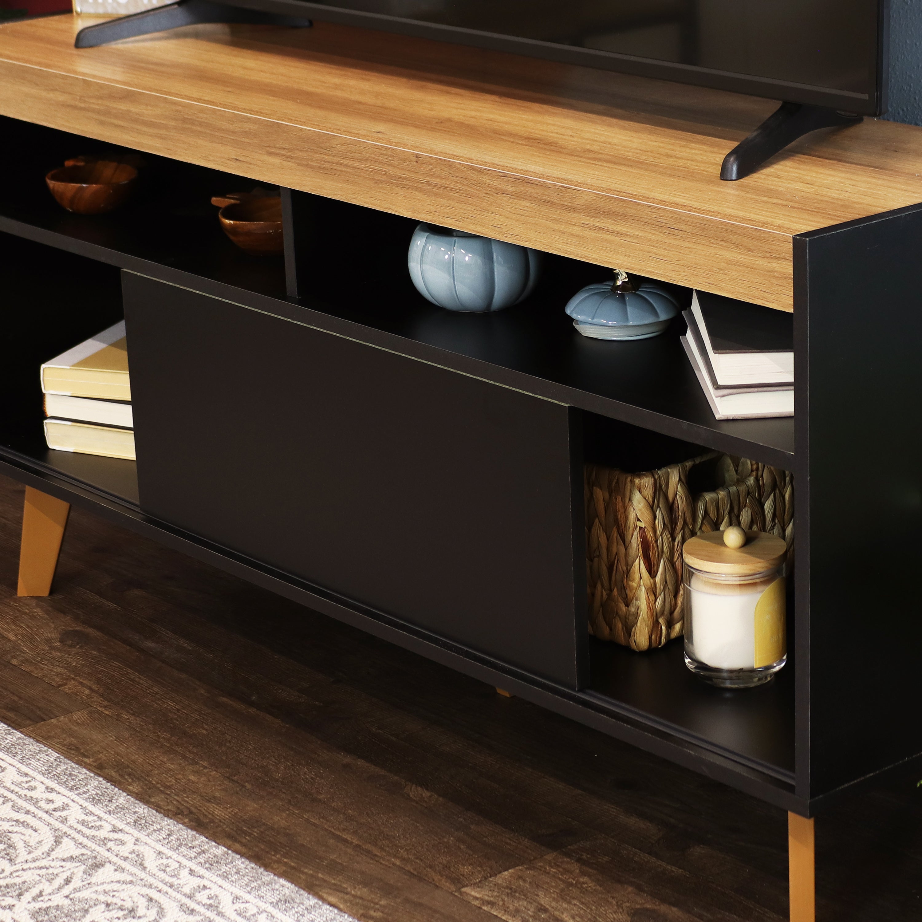 Mid Century Modern TV Stand for 58 Inch Flat Screen - Sunnydaze Retro Entertainment Center with Storage for Living Room & Home Theater