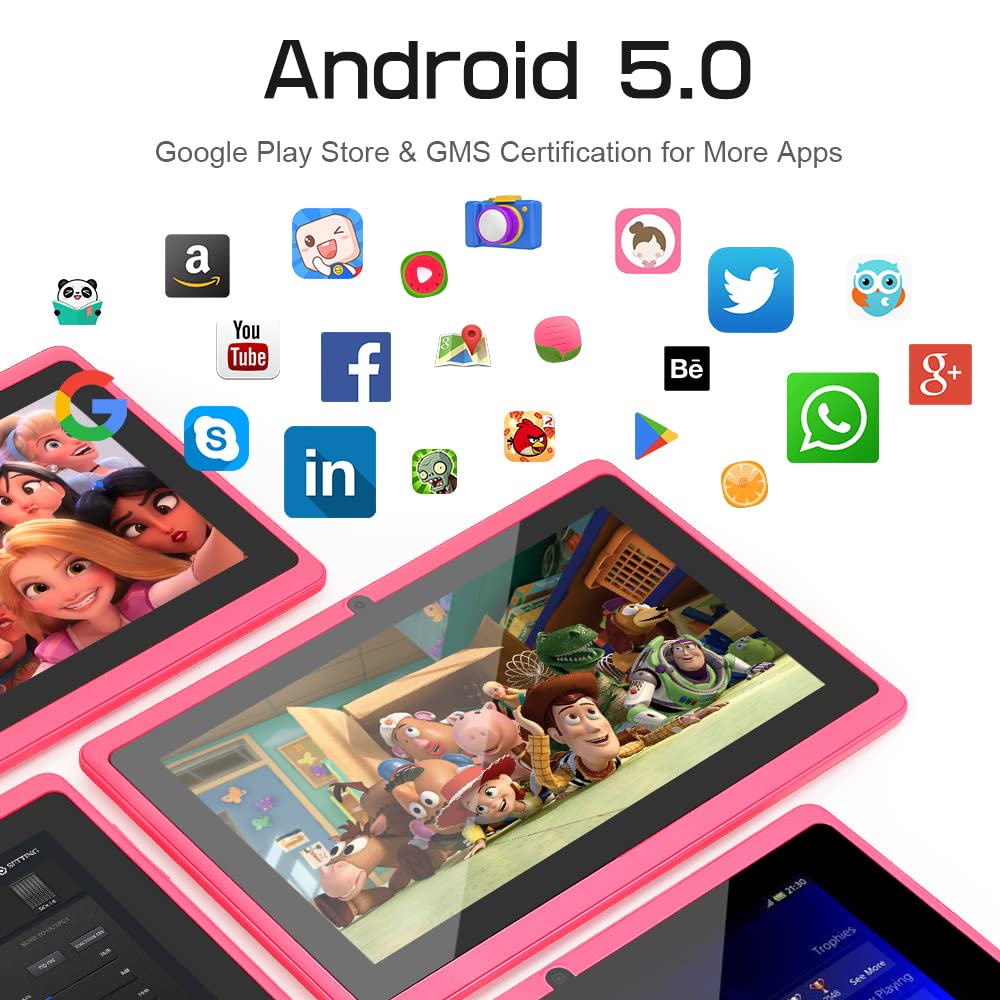 Haehne 7 Inch Android Tablet - Quad Core A33 Processor, 1GB RAM 8GB Storage, Dual Camera, HD Touch Screen, Bluetooth & WiFi - Perfect for Kids Learning, Travel Entertainment & Home Use (Blue)