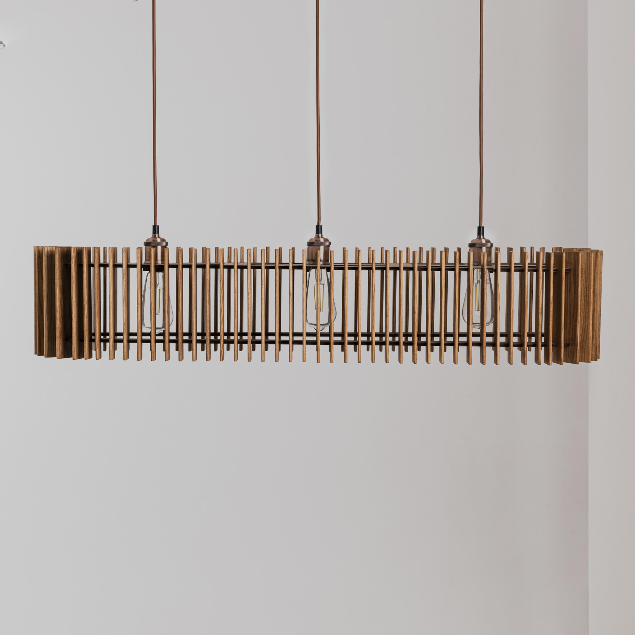 Modern Wood Pendant Light & Chandelier - Rustic Ceiling Lighting Fixture for Dining Room, Kitchen, Bedroom | Energy Efficient LED Wooden Chandelier Lighting for Home Decor