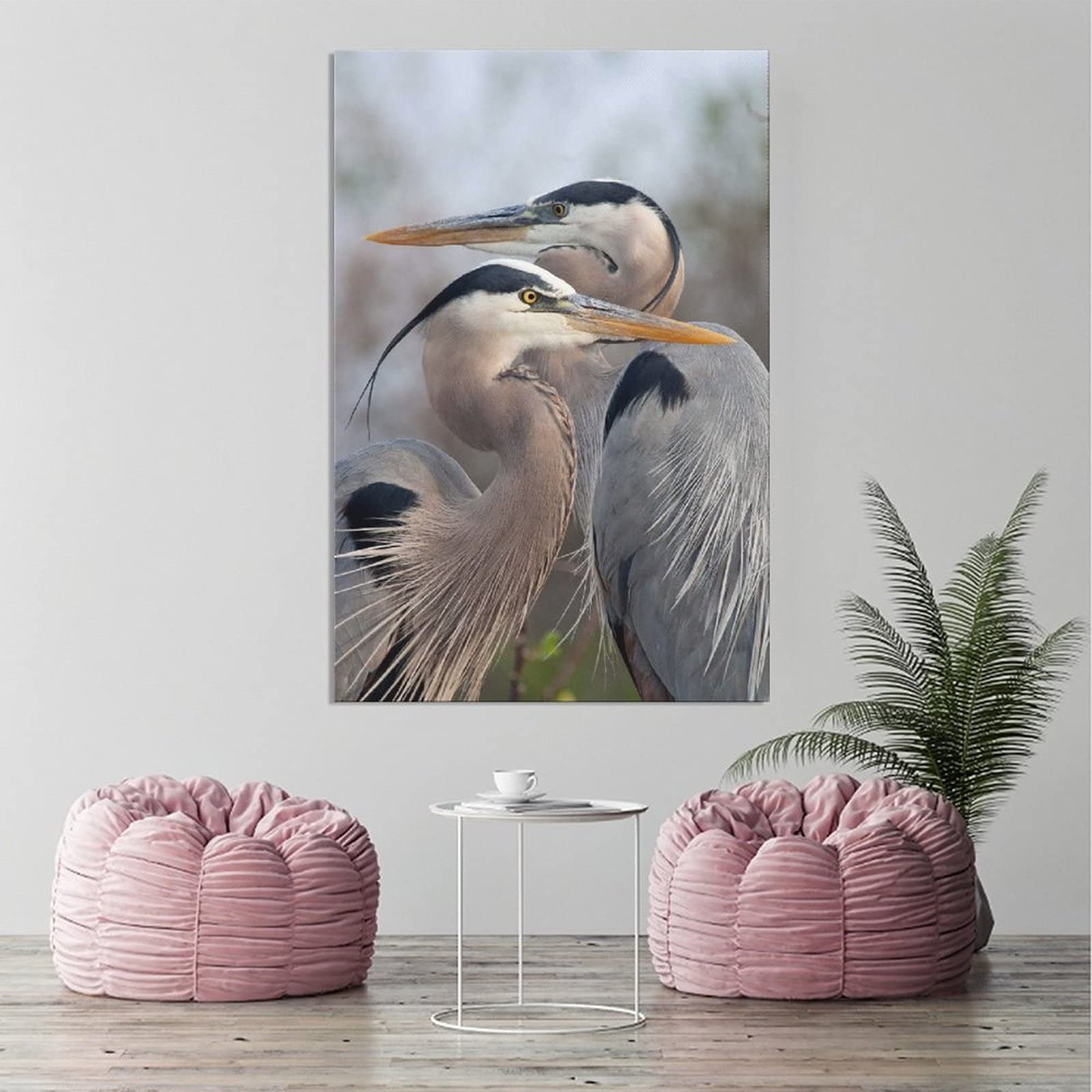 Blue Herons Love Art Canvas Poster - 8x12 Wall Decor for Living Room, Bedroom & Office - Nature Landscape Painting Gift for Home & Sports Enthusiasts | Perfect for Housewarming, Wedding & Birthday Presents