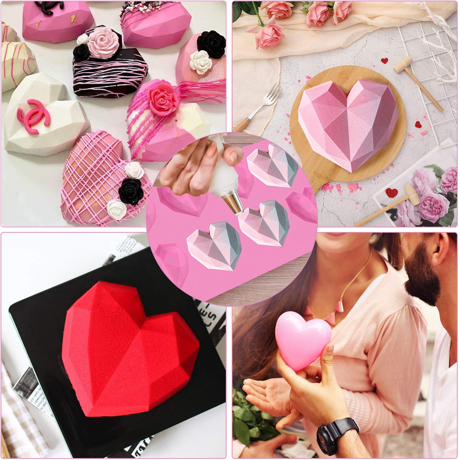 Valentine's Day Heart Silicone Molds Set - Breakable Chocolate Heart Molds with Hammer, Brush & Number Letter Shapes for Baking - DIY Candy Making Tools for Valentine's Gifts, Party Favors & Romantic Desserts