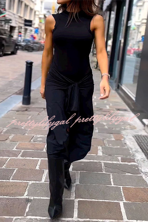 Zella Women's Round Neck Sleeveless Tie Waist Tank Midi Dress for Summer, Casual, Work & Special Occasions
