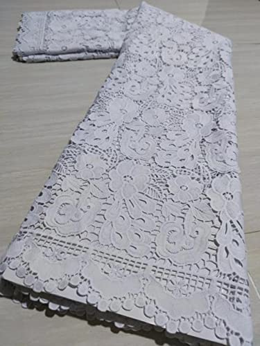 MARHAFABRIC 5 Yards Pure White Guipure Lace Fabric - Premium Milk Silk & African Cord Lace for Bridal Wedding Dresses, Sewing Projects & DIY Crafts (Perfect for Veils, Gowns & Home Decor)