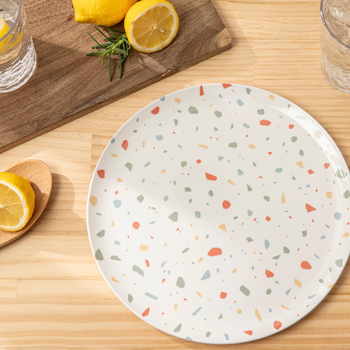 12-Piece Outdoor Dinnerware Set - Durable White Confetti Melamine Plates & Bowls for Picnics, BBQs, and Pool Parties - Shatterproof Dishware for Outdoor Dining