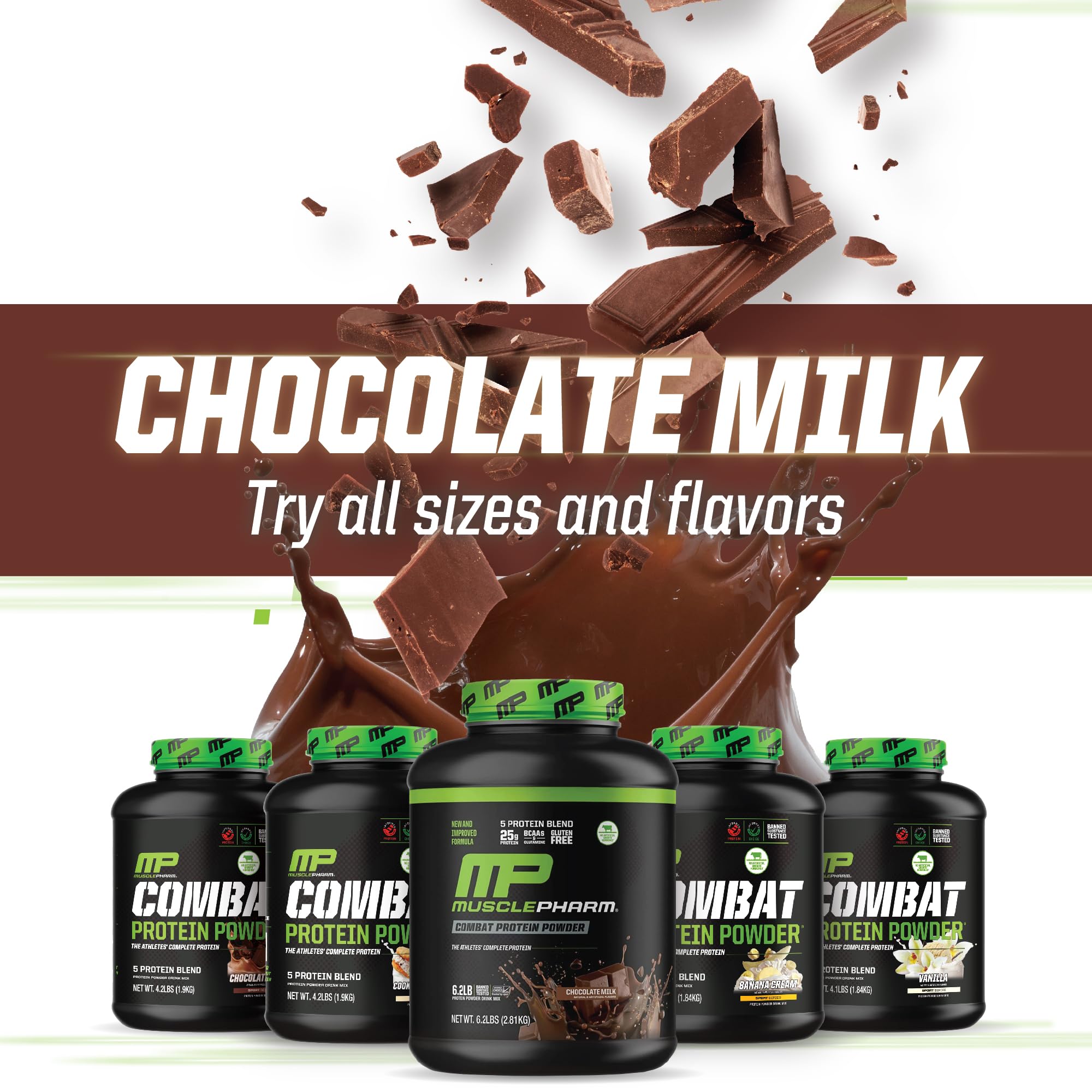 MusclePharm Combat Protein Powder - Chocolate Milk Flavor, 6.2lb (77 Servings) | Whey Protein Isolate & Egg Albumin Blend | Gluten Free Muscle Recovery Supplement for Post-Workout & Fitness Nutrition | Ideal for Bodybuilding, Weight Training & Active Lifestyle